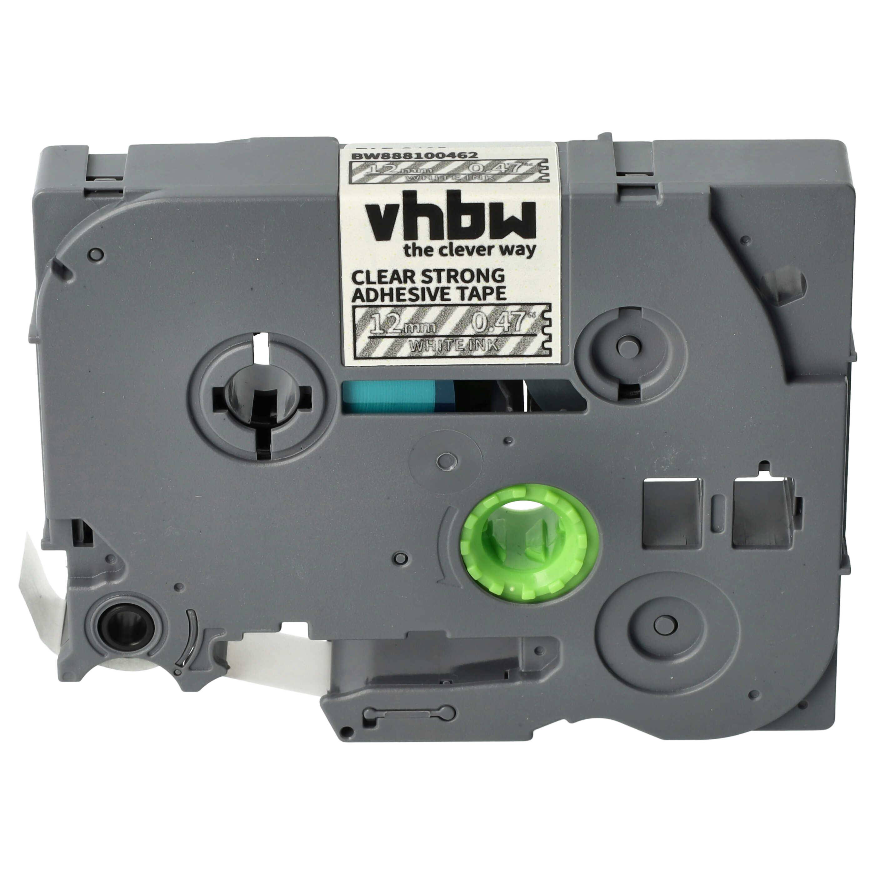 vhbw Schriftband-Kassette kompatibel mit Brother PT P750W | P900, P900NW Etiketten-Drucker 8m x 12mm Weiß auf Transparent, Extra Stark, Laminiert