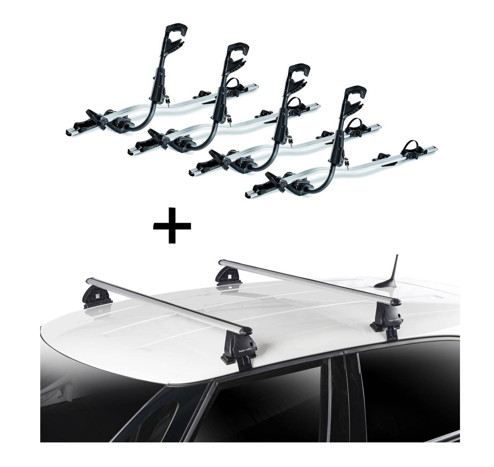 4x Fast Rider Alu Fahrradträger + Dachträger VDP EVO ALU kompatibel mit für Seat Leon (1P) 5 Türer 2005-2012