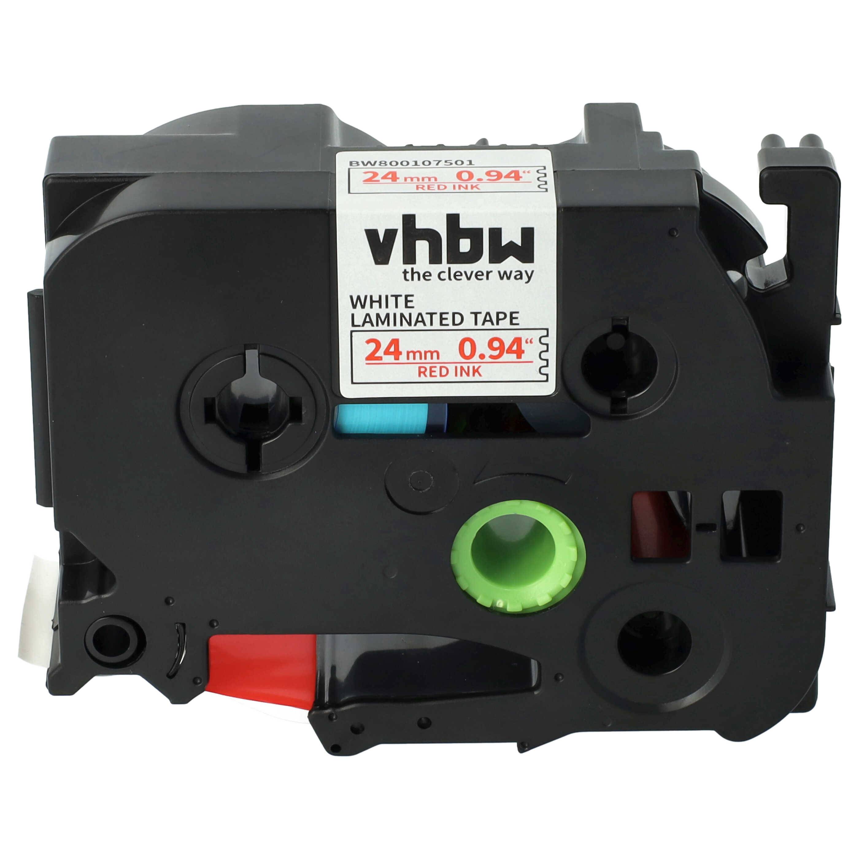vhbw 1x Schriftband-Kassette kompatibel mit Brother PT 2480 | 2470, 2460, 550, 3600, 2500 PC, 2730 VP, 350 Etiketten-Drucker 24mm Rot auf Weiß
