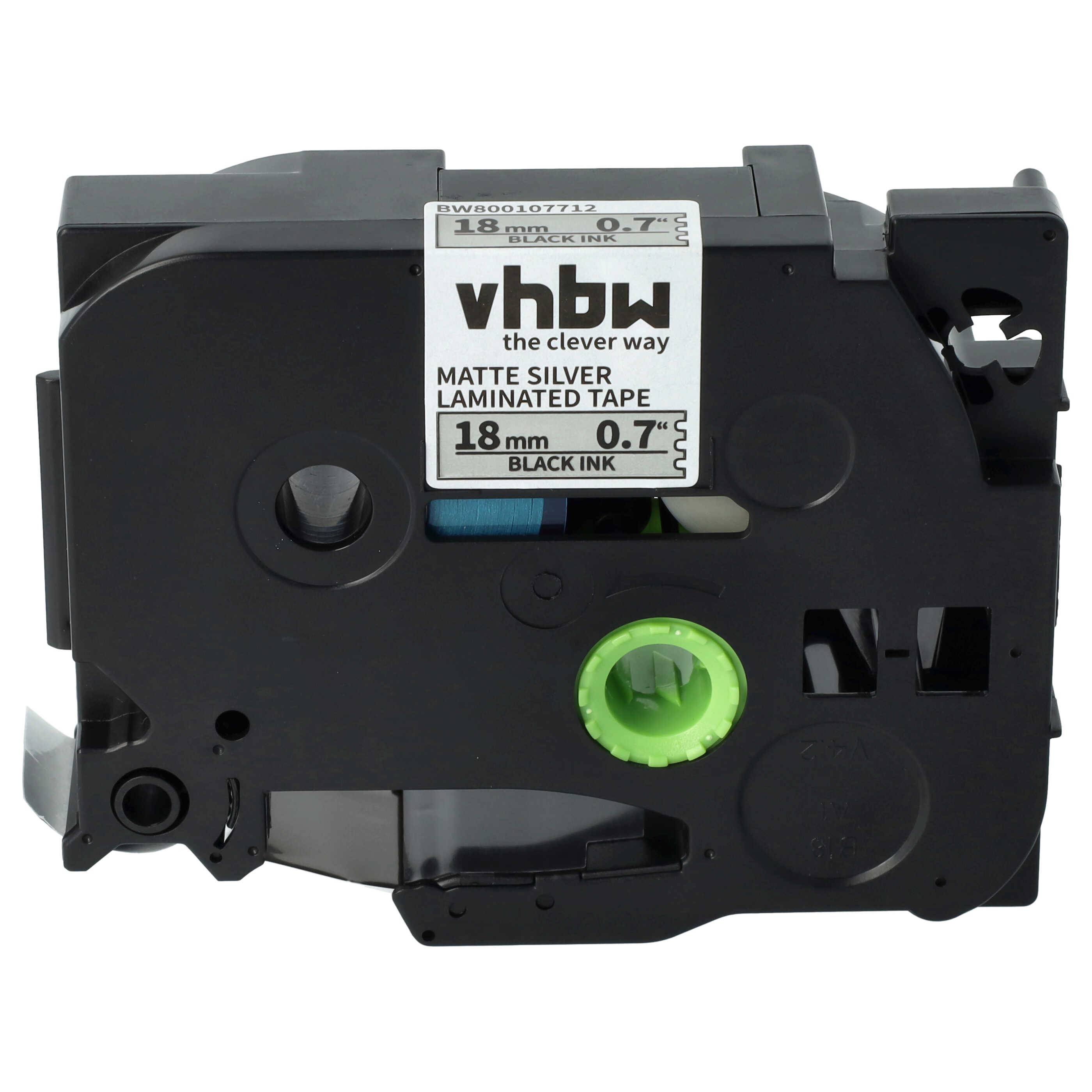 vhbw Schriftband-Kassette kompatibel mit Brother PT P 700, RL 700 S Etiketten-Drucker 8m x 18mm Schwarz auf Matt-Silber