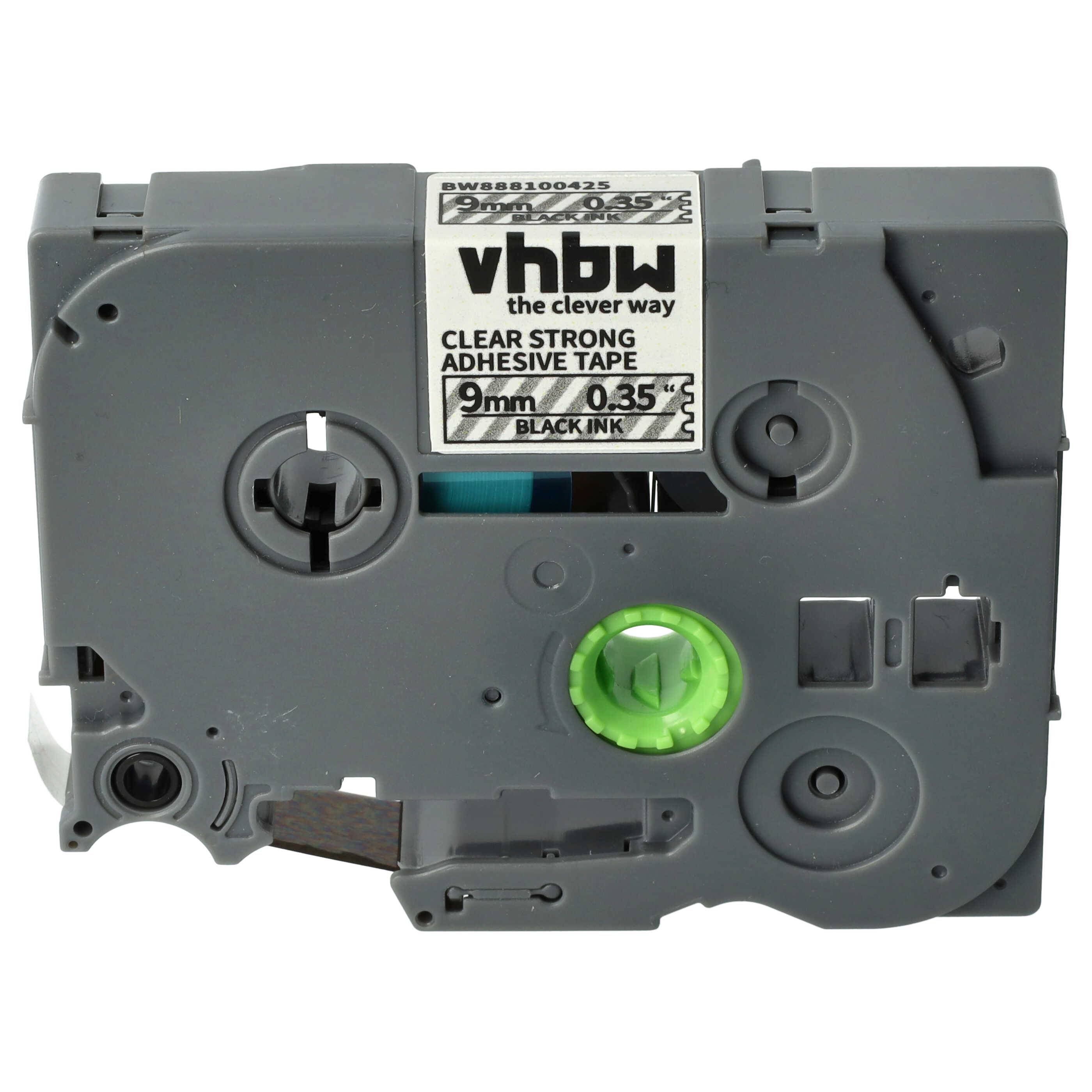 vhbw Schriftband-Kassette kompatibel mit Brother PT 1100ST | 1120, 1100SBV Etiketten-Drucker 8m x 9mm Schwarz auf Transparent, Extra Stark
