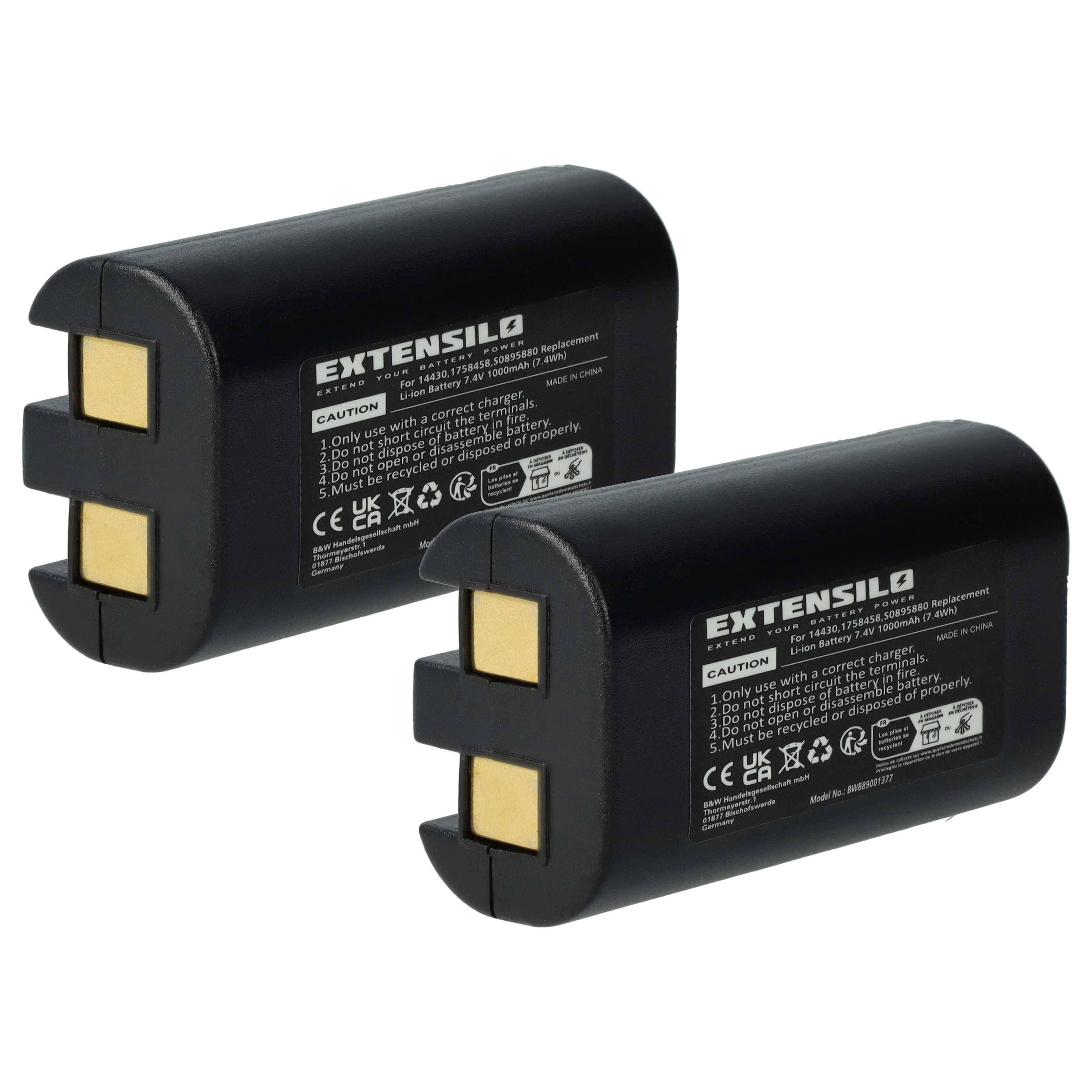 EXTENSILO 2x Akku kompatibel mit Rhino 5200 Drucker Kopierer Scanner Etiketten-Drucker (1000 mAh, 7,4 V, Li-Ion)