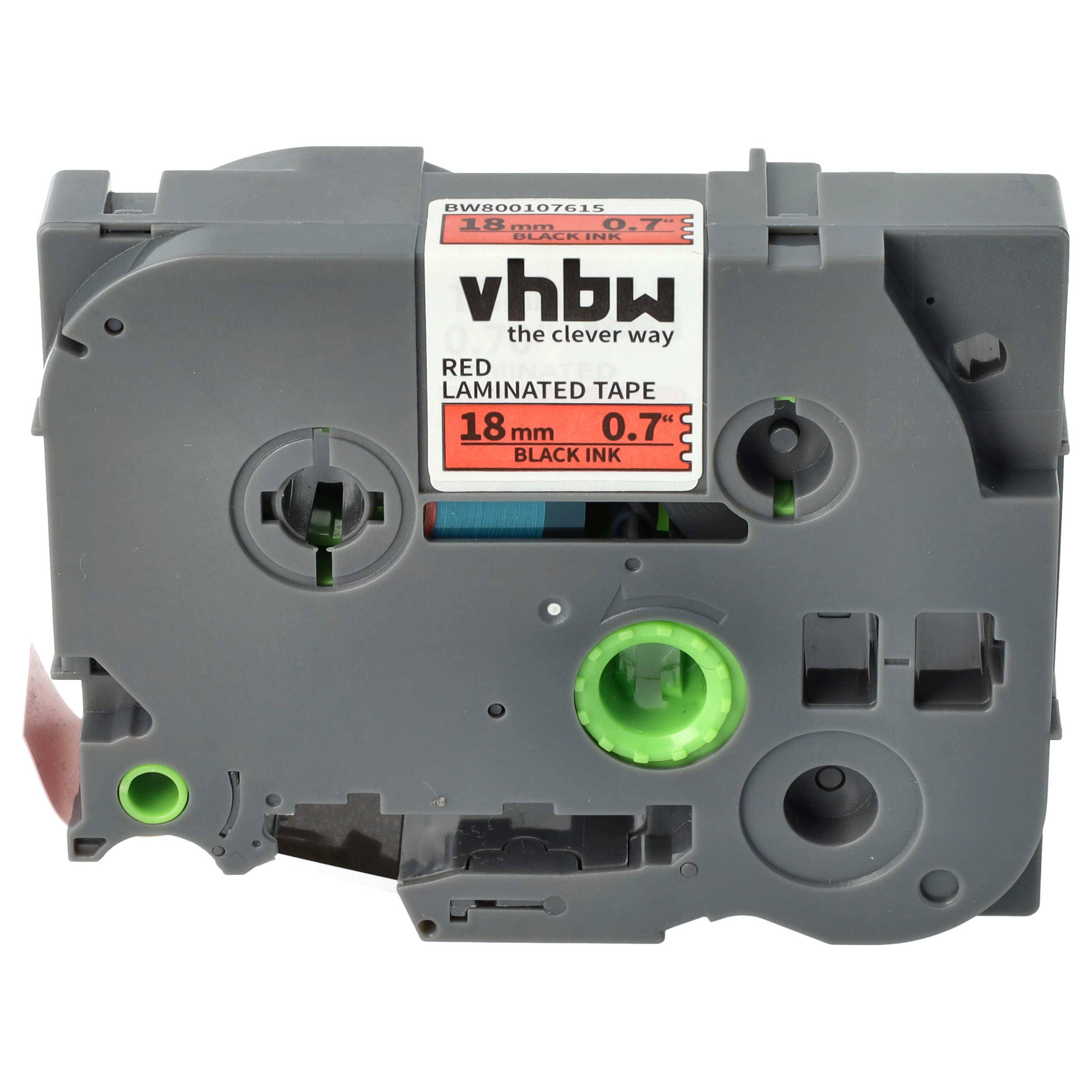 vhbw Schriftband-Kassette kompatibel mit Brother PT 1000 BTS | 1000 F, 1800 E, 1850 CC, 1850, 1800, 1750 Etiketten-Drucker 8m x 18mm Schwarz auf Rot