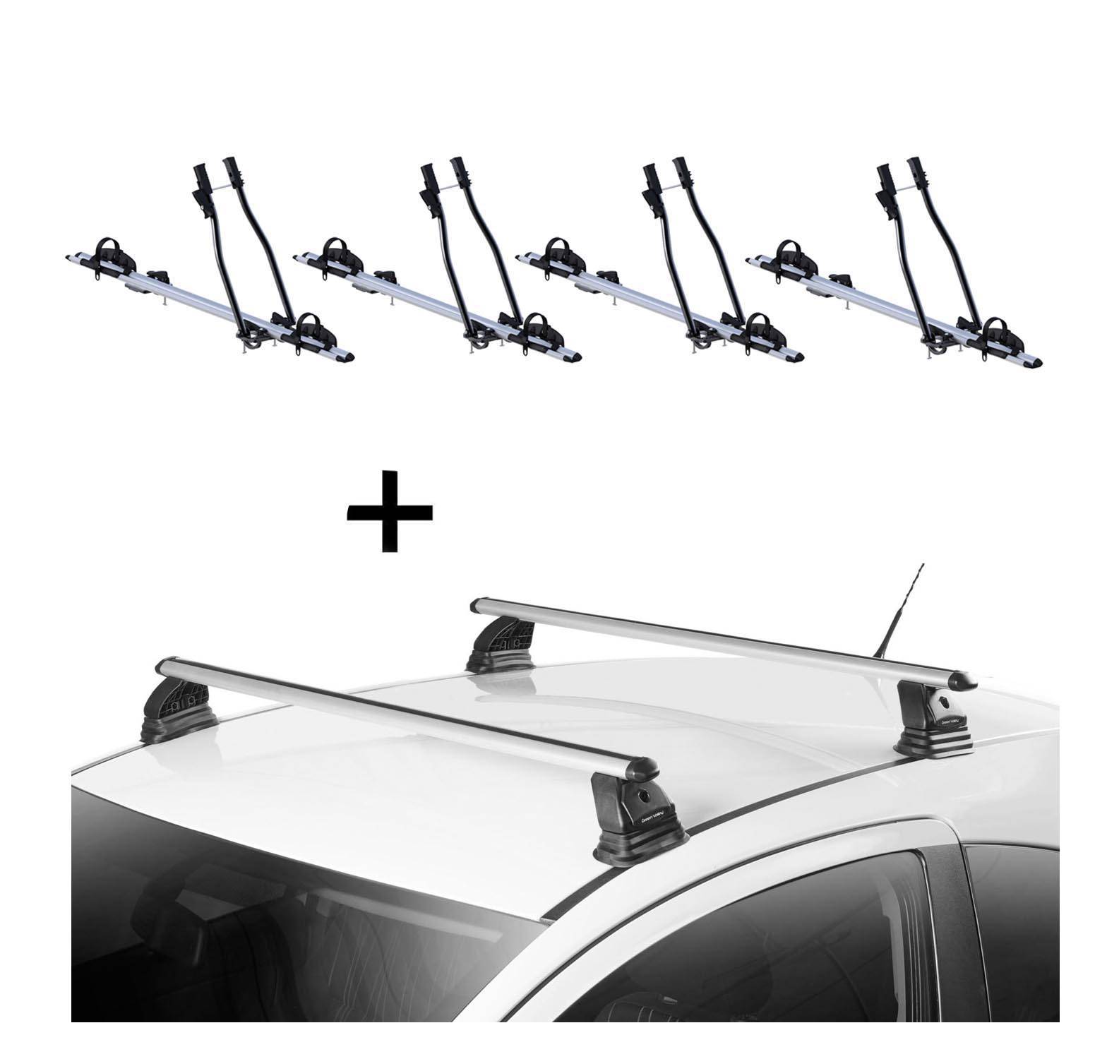 4x Fahrradträger SAGITTAR + Dachträger VDP EVO ALU kompatibel mit für Peugeot 3008 5 Türer 2009-2016