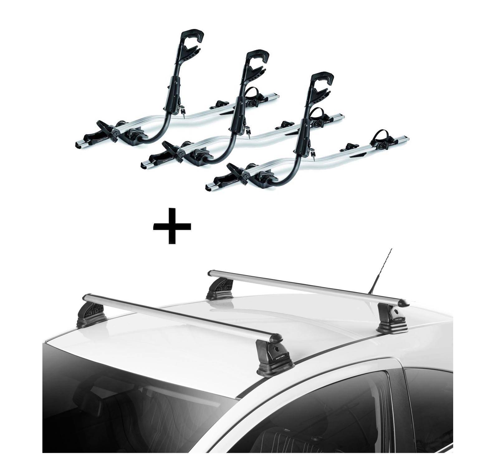 3x Fast Rider Alu Fahrradträger + Dachträger VDP EVO ALU kompatibel mit für Peugeot 308 3-5 Türer 2007-2013