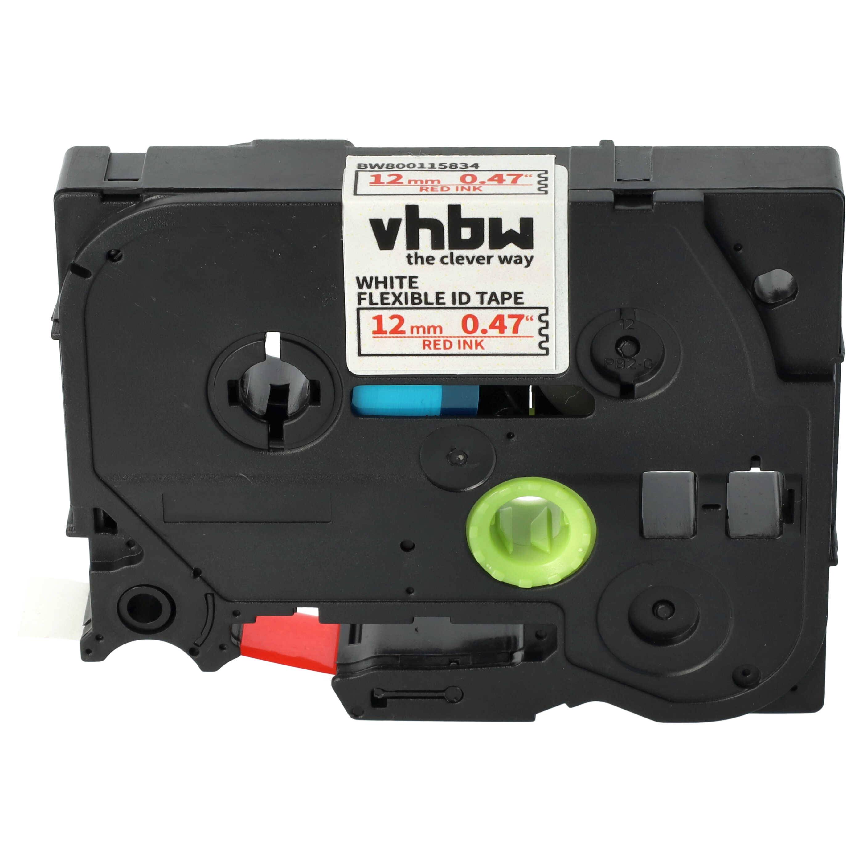 vhbw Schriftband-Kassette kompatibel mit Brother PT 900, 550, 540, 7500VP, 7600VP, 7100VP, 7600 Etiketten-Drucker 8m x 12mm Rot auf Weiß, Flexibel