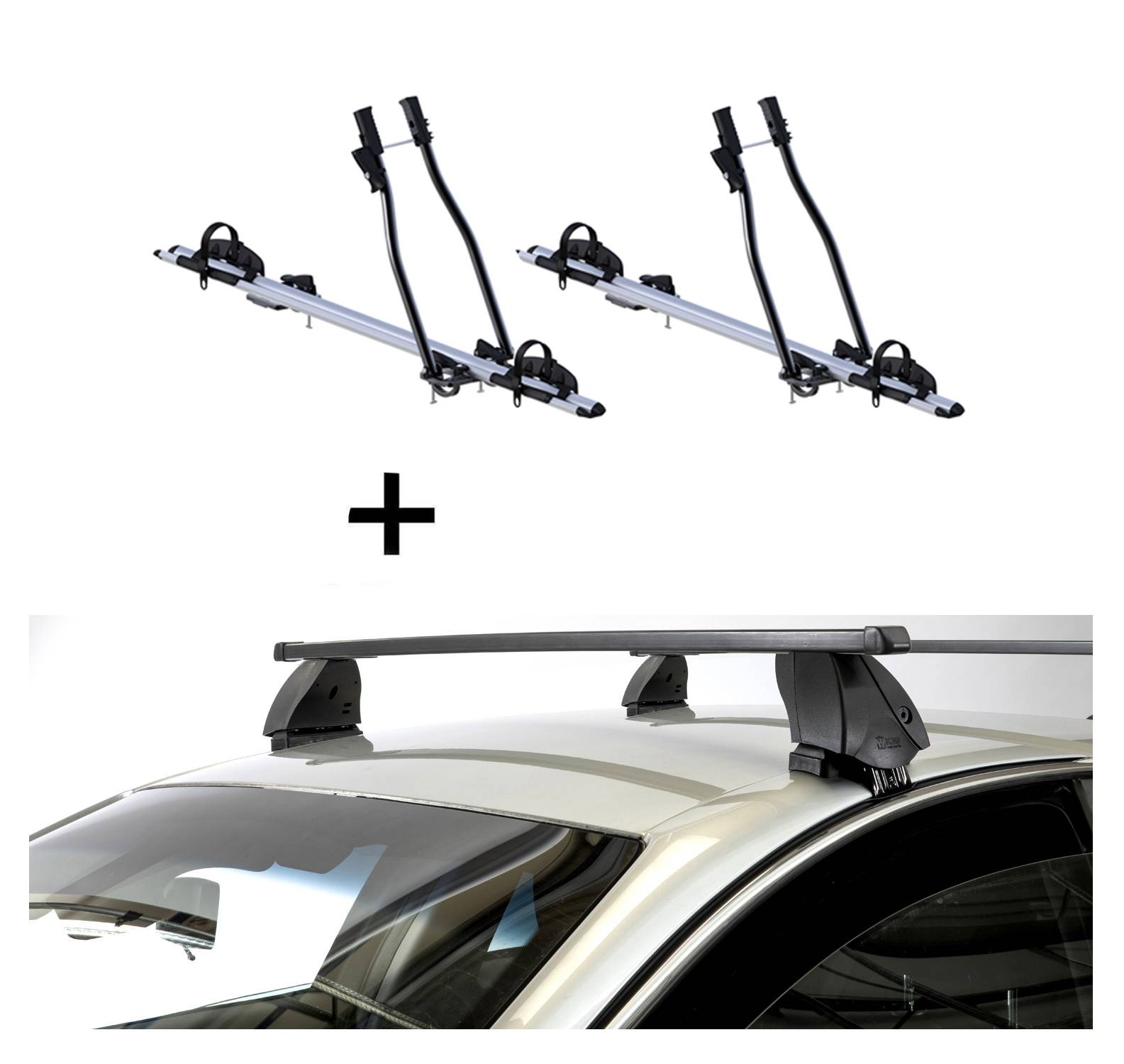 2x Fahrradträger SAGITTAR + Dachträger K1 MEDIUM kompatibel mit Bmw X1 (F48) (5Türer) ab 15
