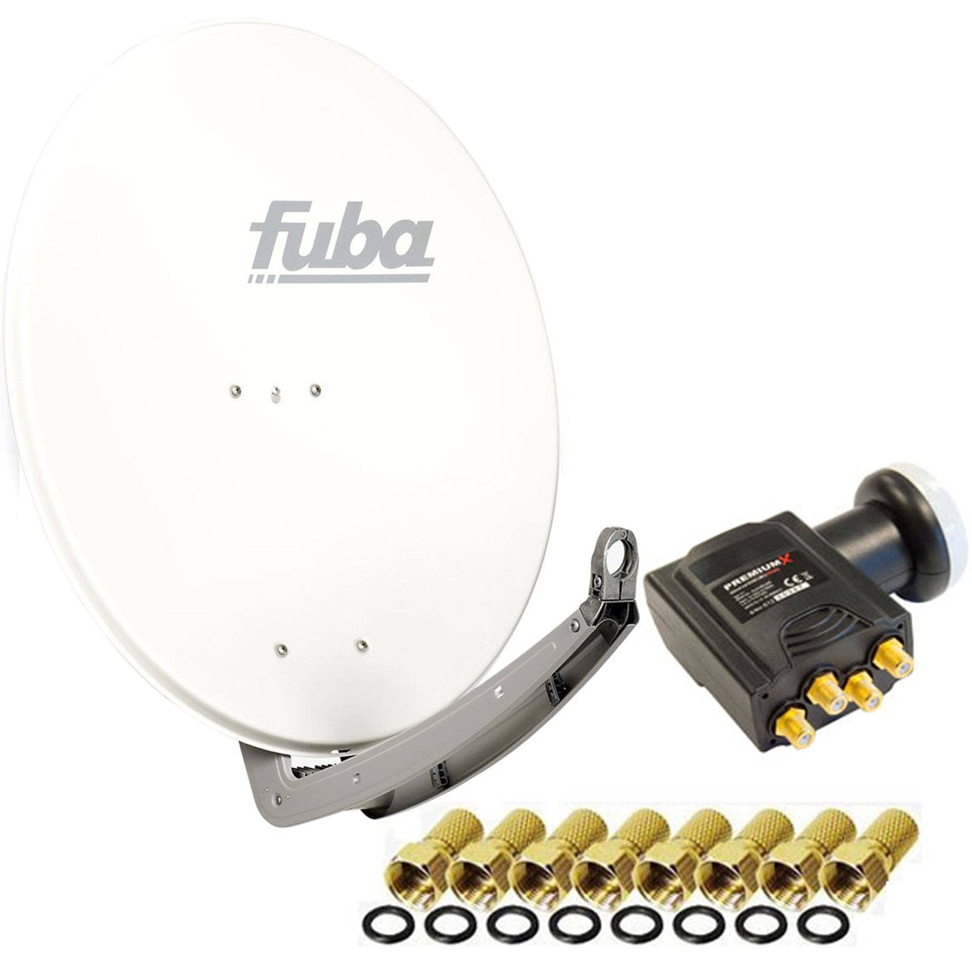 Fuba Antenne 74x84cm Alu Weiß DAA 780 W Premium X DELUXE Quad LNB 0,1 dB + 8x F-Stecker