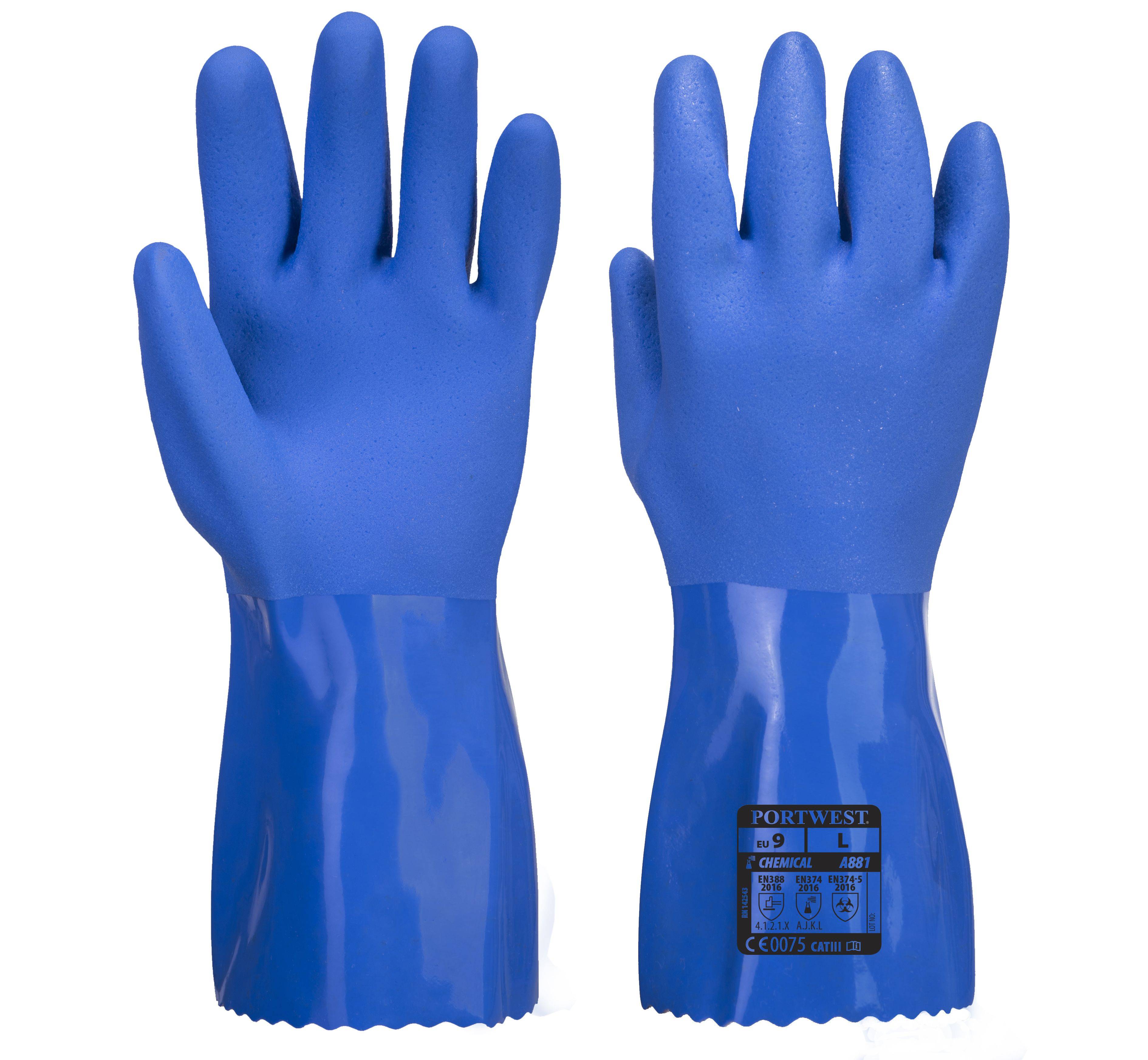 Portwest PVC Chemikalien Schutzhandschuh Farbe: Blau, Gr.: 9 (L)