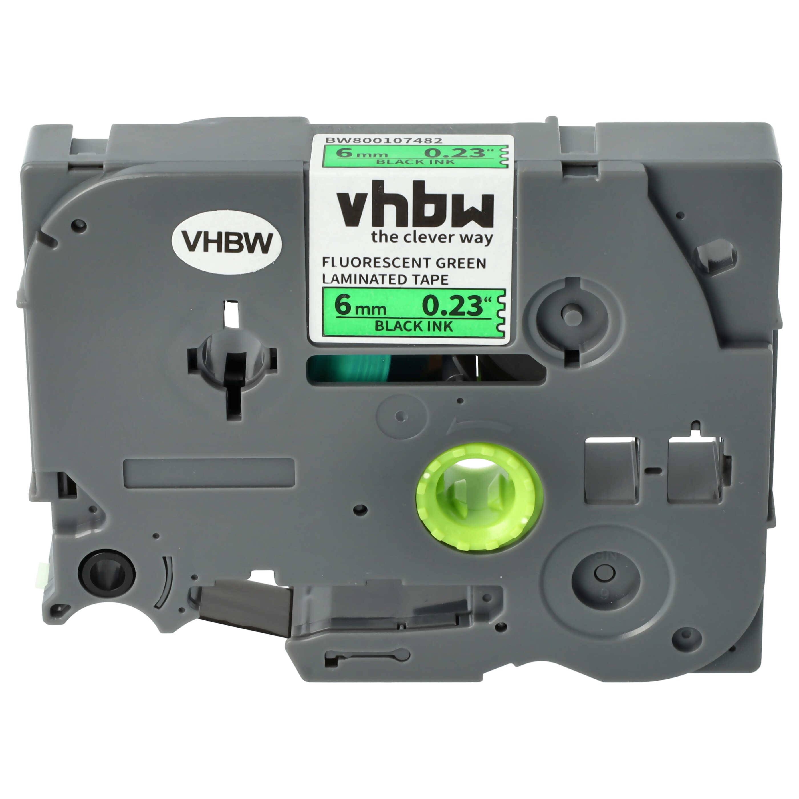 vhbw Schriftband-Kassette kompatibel mit Brother PT P700, H100LB, H100R, E100VP Etiketten-Drucker 8m x 6mm Schwarz auf Neon-Grün