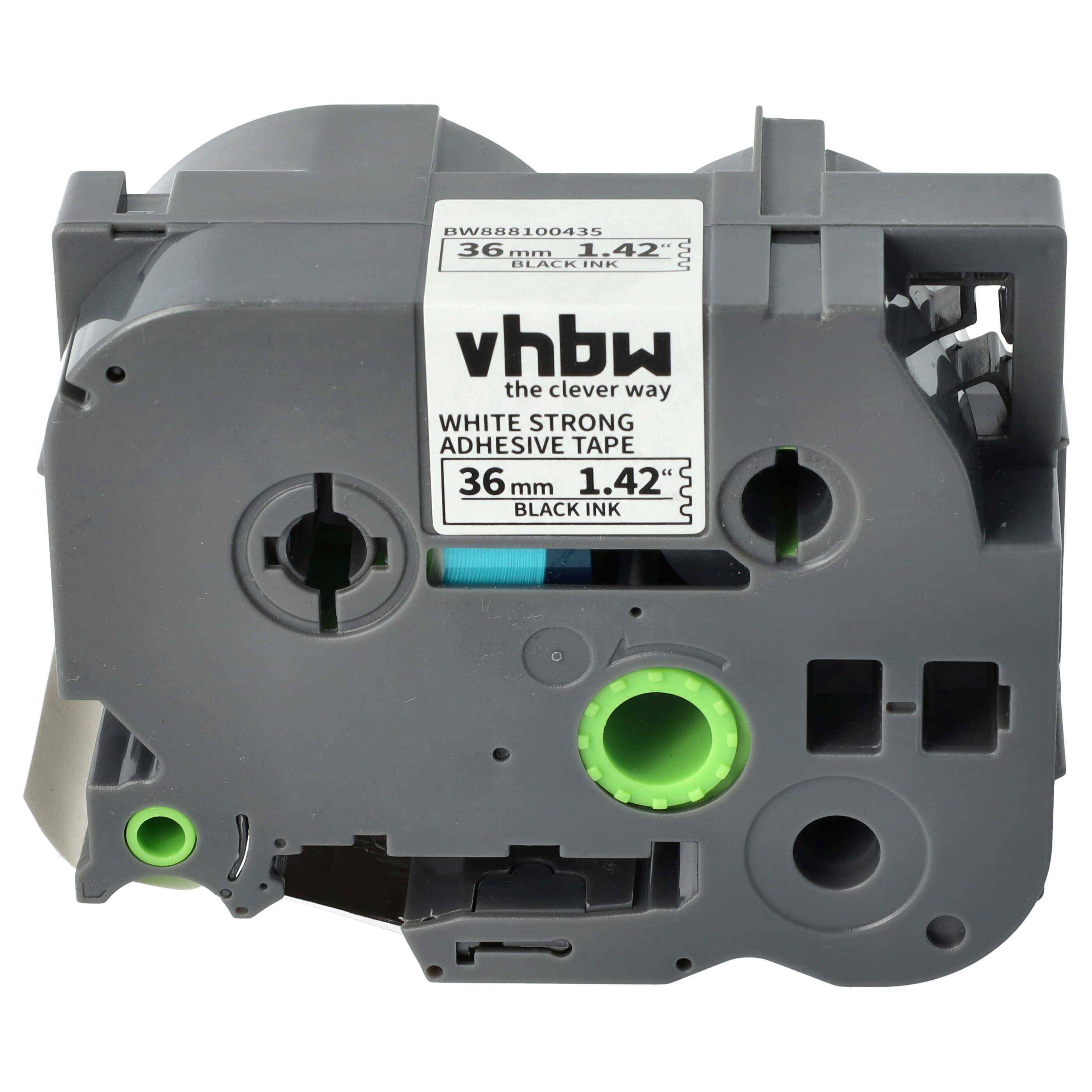 vhbw Schriftband-Kassette kompatibel mit Brother PT 550, 9200, 550A, 3600, 530 Etiketten-Drucker 8m x 36mm Schwarz auf Weiß, Extra Stark, Laminiert