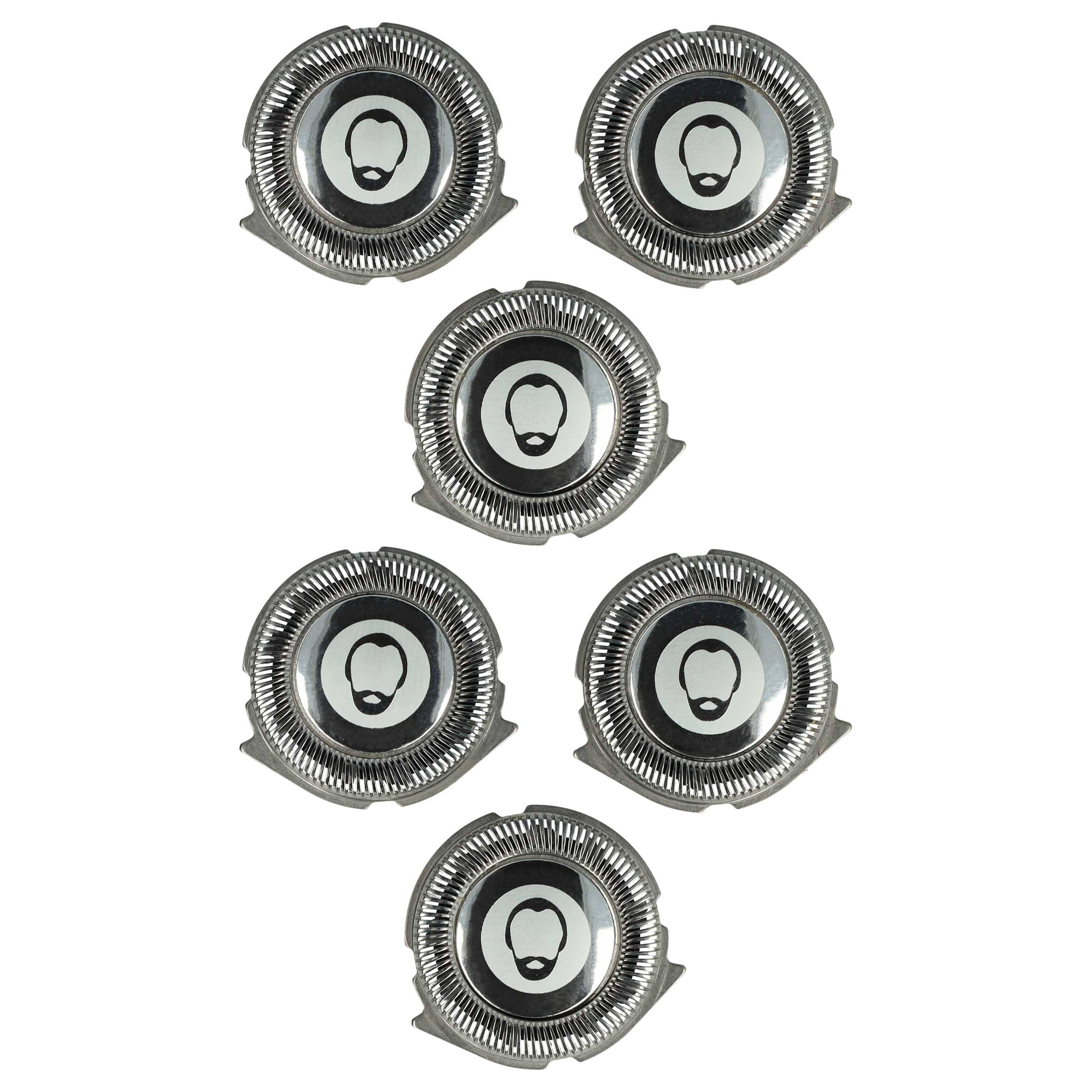 vhbw 6x Ersatz-Scherköpfe kompatibel mit Philips S3562, S3570, S3550, S3560, S3561, S3551, S3552 Elektrorasierer, Schwarz Silber