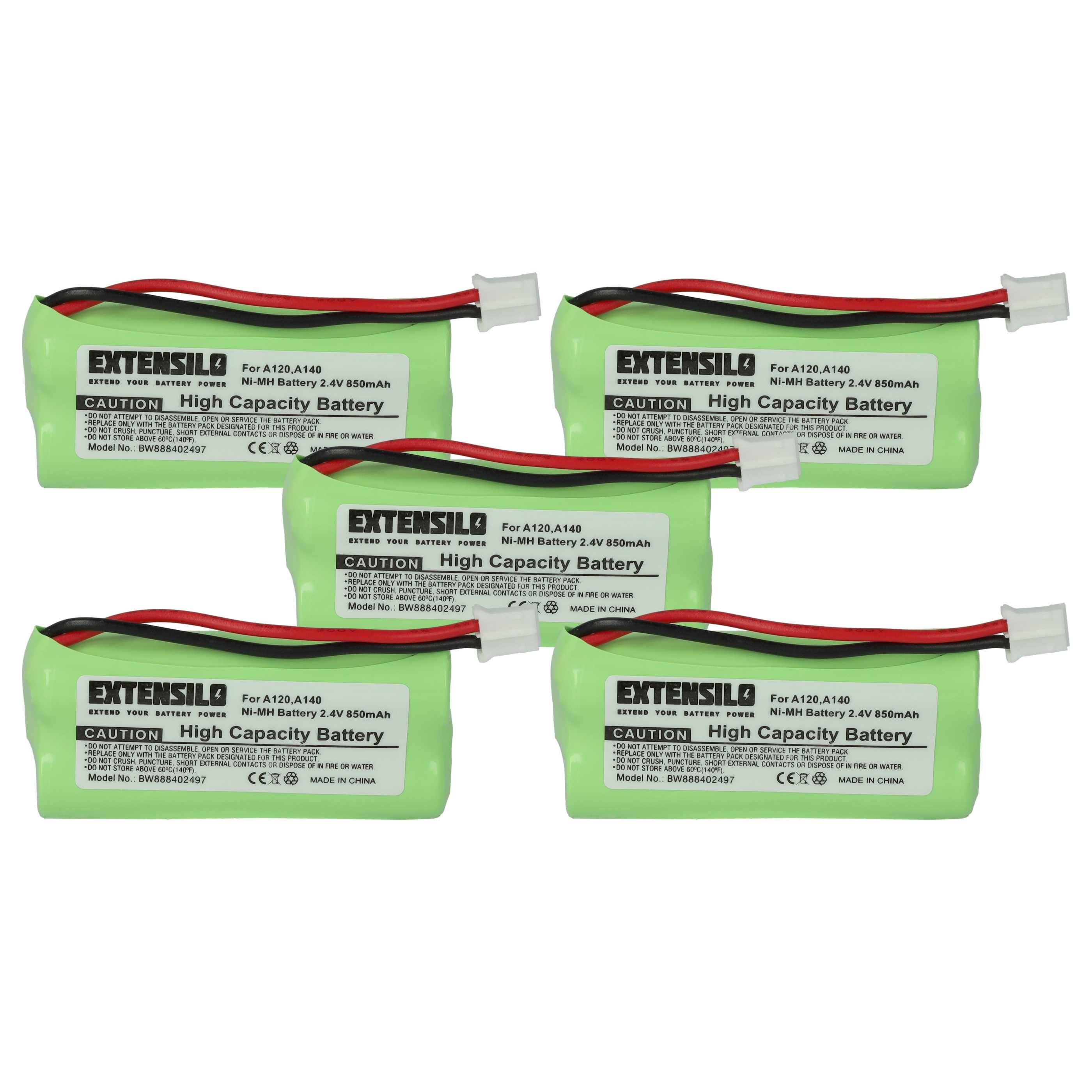 EXTENSILO 5x Akku kompatibel mit Siemens Gigaset A245, A240 DUO, A24, A240, A240 weib, A165 Trio schnurlos Festnetz Telefon (850 mAh, 2,4 V, NiMH)