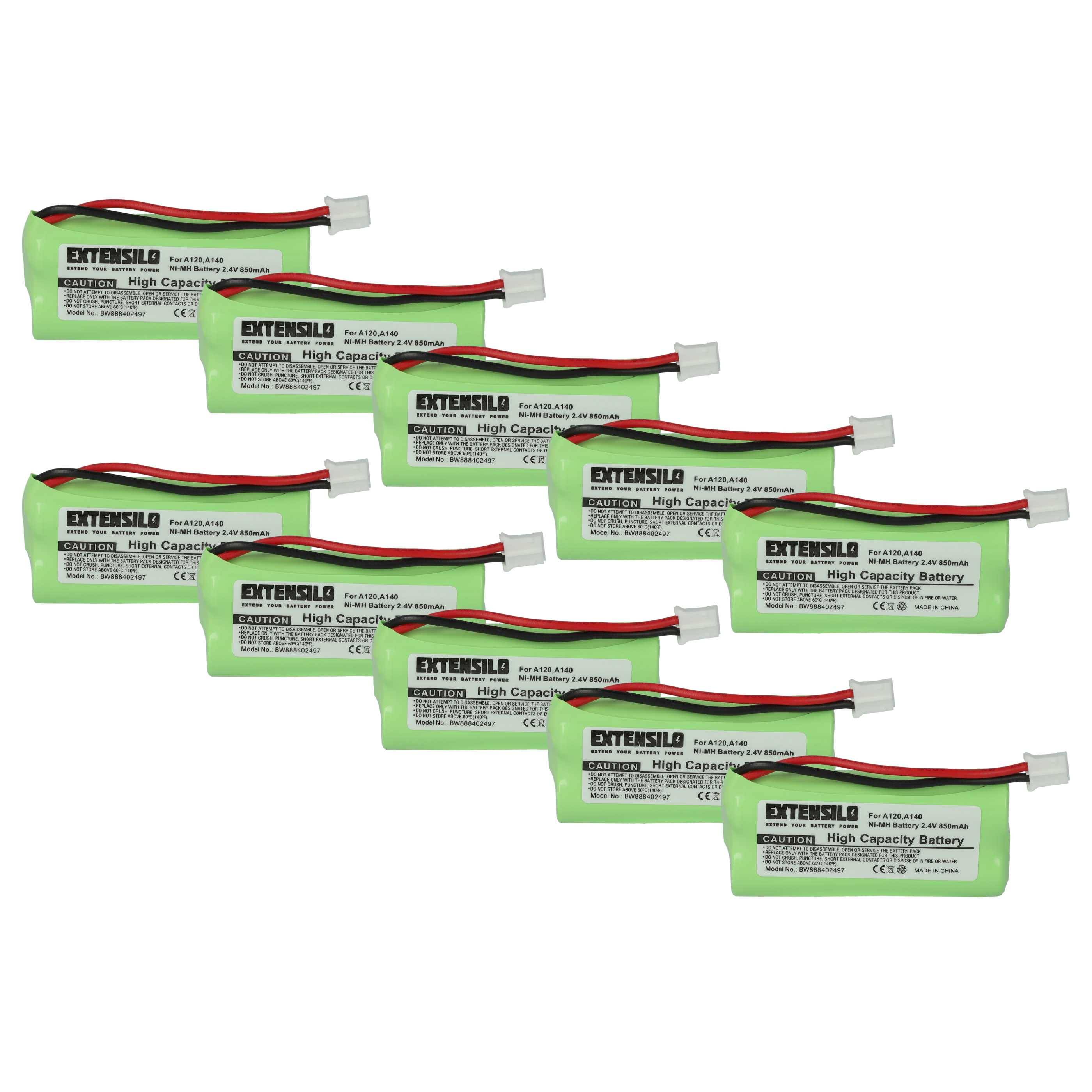 EXTENSILO 10x Akku kompatibel mit Siemens Gigaset A145, A160, A140 weiß, A150, A165, A16 schnurlos Festnetz Telefon (850 mAh, 2,4 V, NiMH)