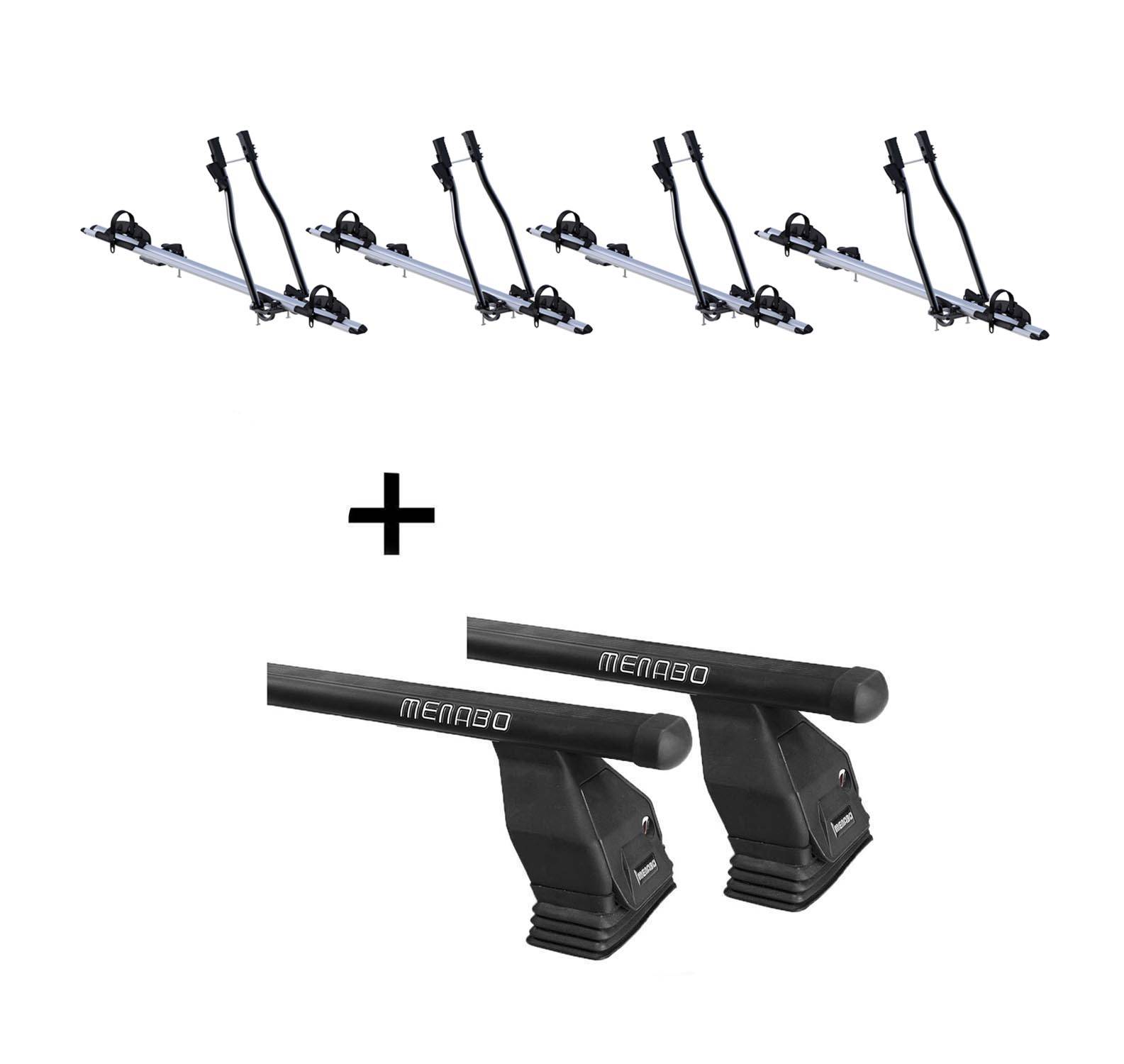 4x Fahrradträger SAGITTAR + Dachträger Menabo Tema Stahl kompatibel mit für BMW 3er Berlina E90 2005-2011