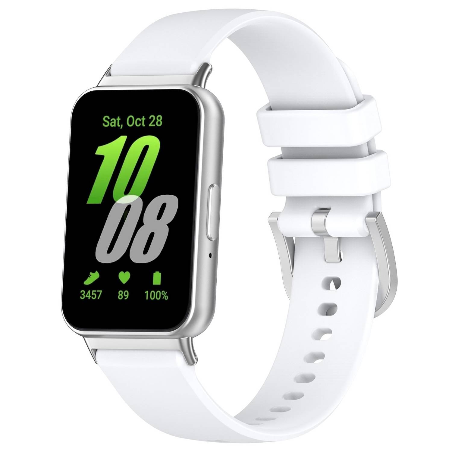 Für Samsung Galaxy Fit 3 hochwertiges Silikon Armband Metall Connector Weiß