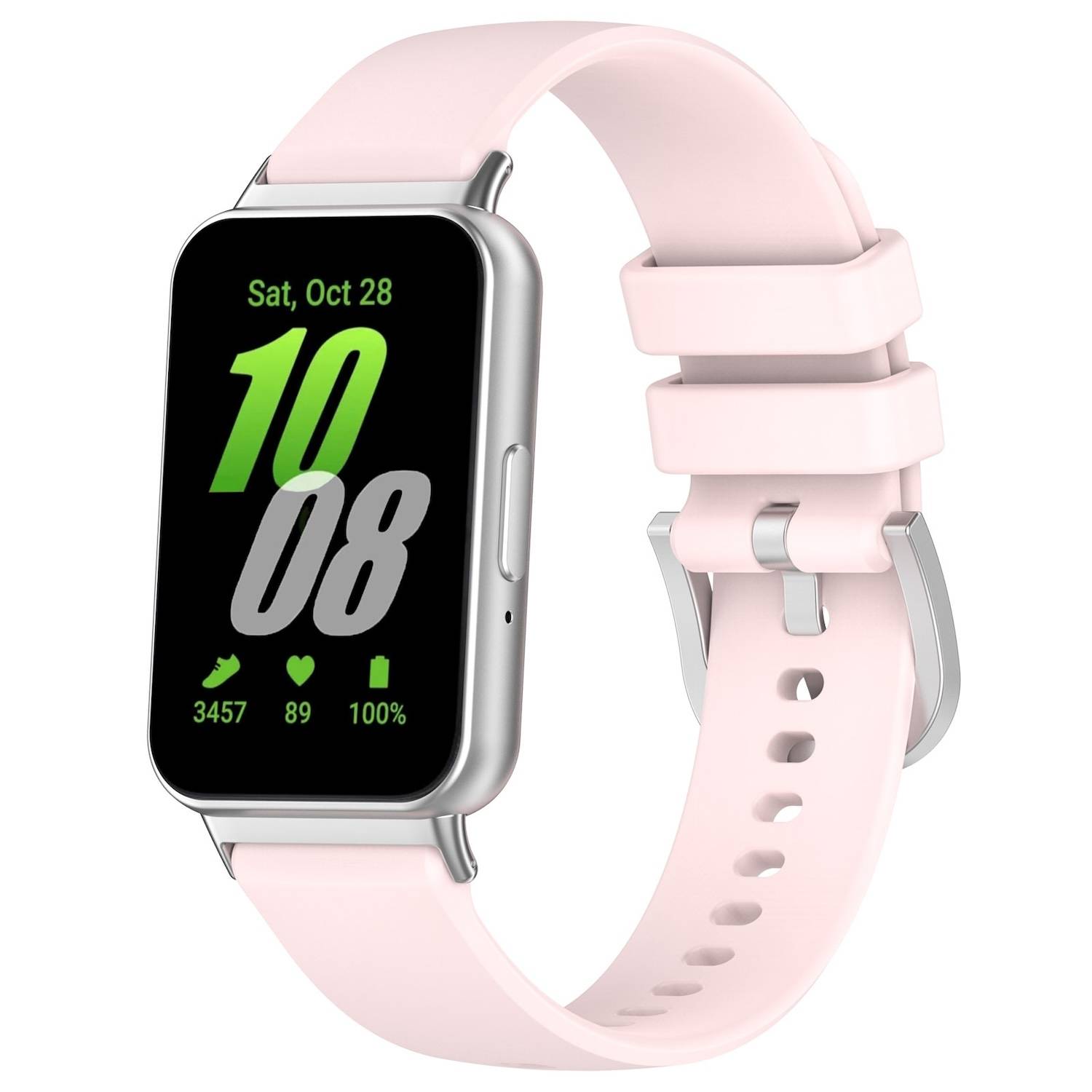 Für Samsung Galaxy Fit 3 hochwertiges Silikon Armband Metall Connector Rosa