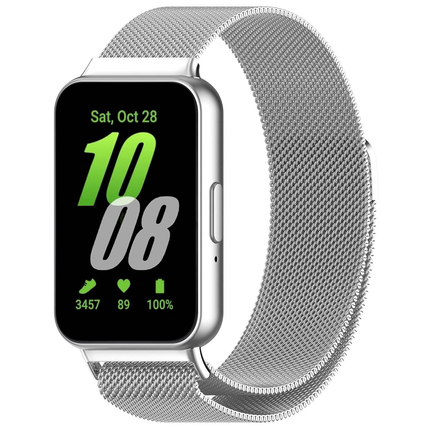 Für Samsung Galaxy Fit 3 Metall Stahl Mesh Armband mit Magnetverschluss Silber