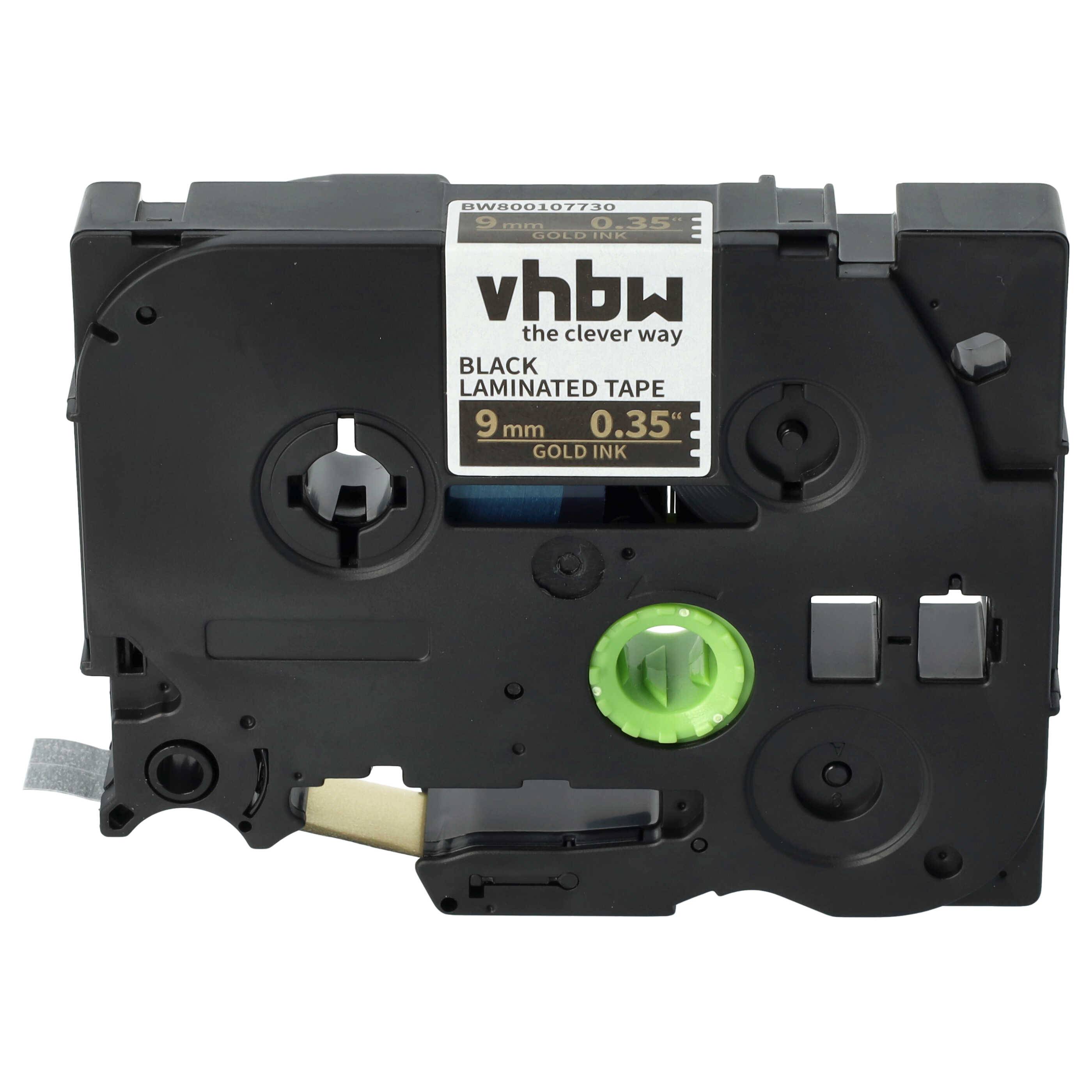 vhbw Schriftband-Kassette kompatibel mit Brother PT 9600, 9400, 9700PC, 9800PCN, 9200PC, 9200DX, 900F Etiketten-Drucker 8m x 9mm Gold auf Schwarz