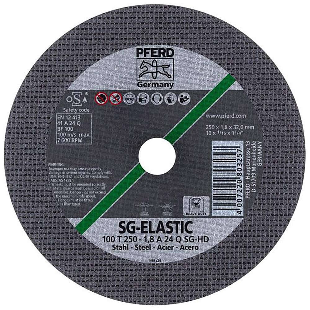 Trennscheibe - PFERD SG-ELASTIC - für Stahl - max. Arbeitsgeschwindigkeit 100 m/s - Bezeichnung 100 T 250-1,8 A 24 Q SG-HD/32,0 - Maße (D x T x H)