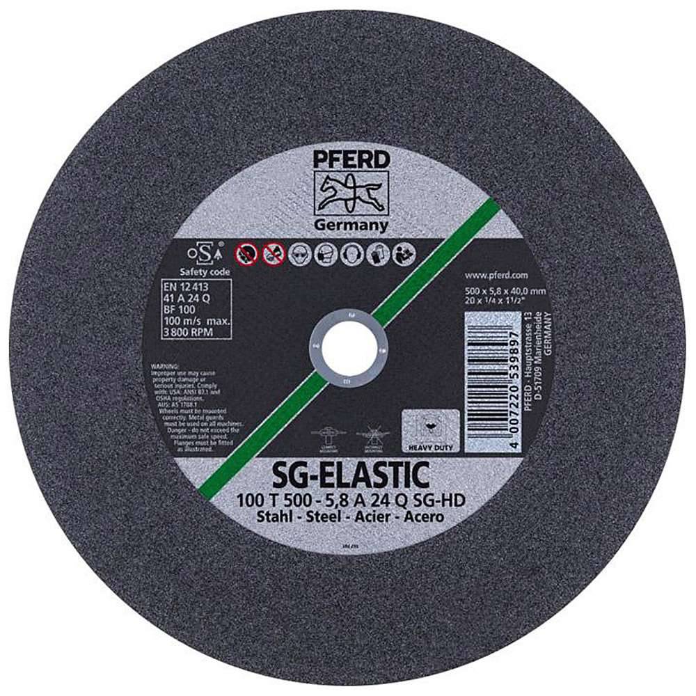 Trennscheibe - PFERD SG-ELASTIC - für Stahl - max. Arbeitsgeschwindigkeit 100 m/s - Bezeichnung 100 T 500-5,8 A 24 Q SG-HD/40,0 - Maße (D x T x H)