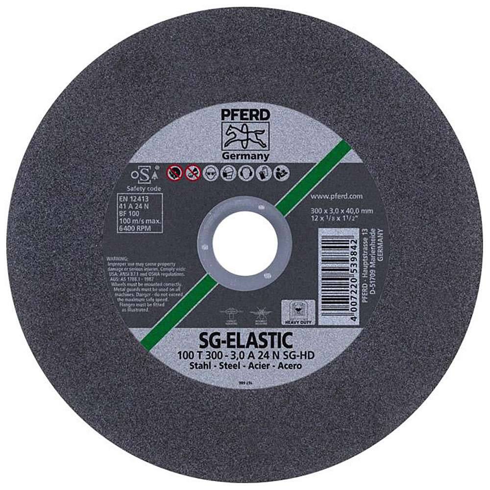 Trennscheibe - PFERD SG-ELASTIC - für Stahl - max. Arbeitsgeschwindigkeit 100 m/s - Bezeichnung 100 T 300-3,0 A 24 N SG-HD/40,0 - Maße (D x T x H)
