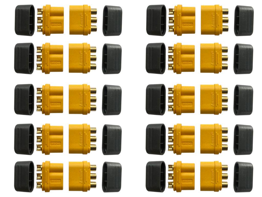 10 Paar MR60 Stecker/Buchse (male/female) 3,0 mm 3 Pin Goldkontakte + Caps
