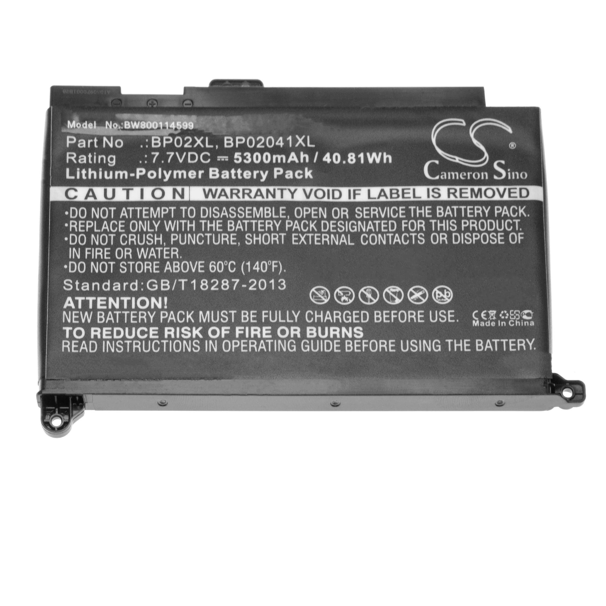 vhbw Akku Ersatz für HP HSTNN-LB7H, TPN-Q172, HSTNN-UB7B, BP02041XL, BP02XL für Notebook (5300 mAh, 7,7 V, Li-Polymer)