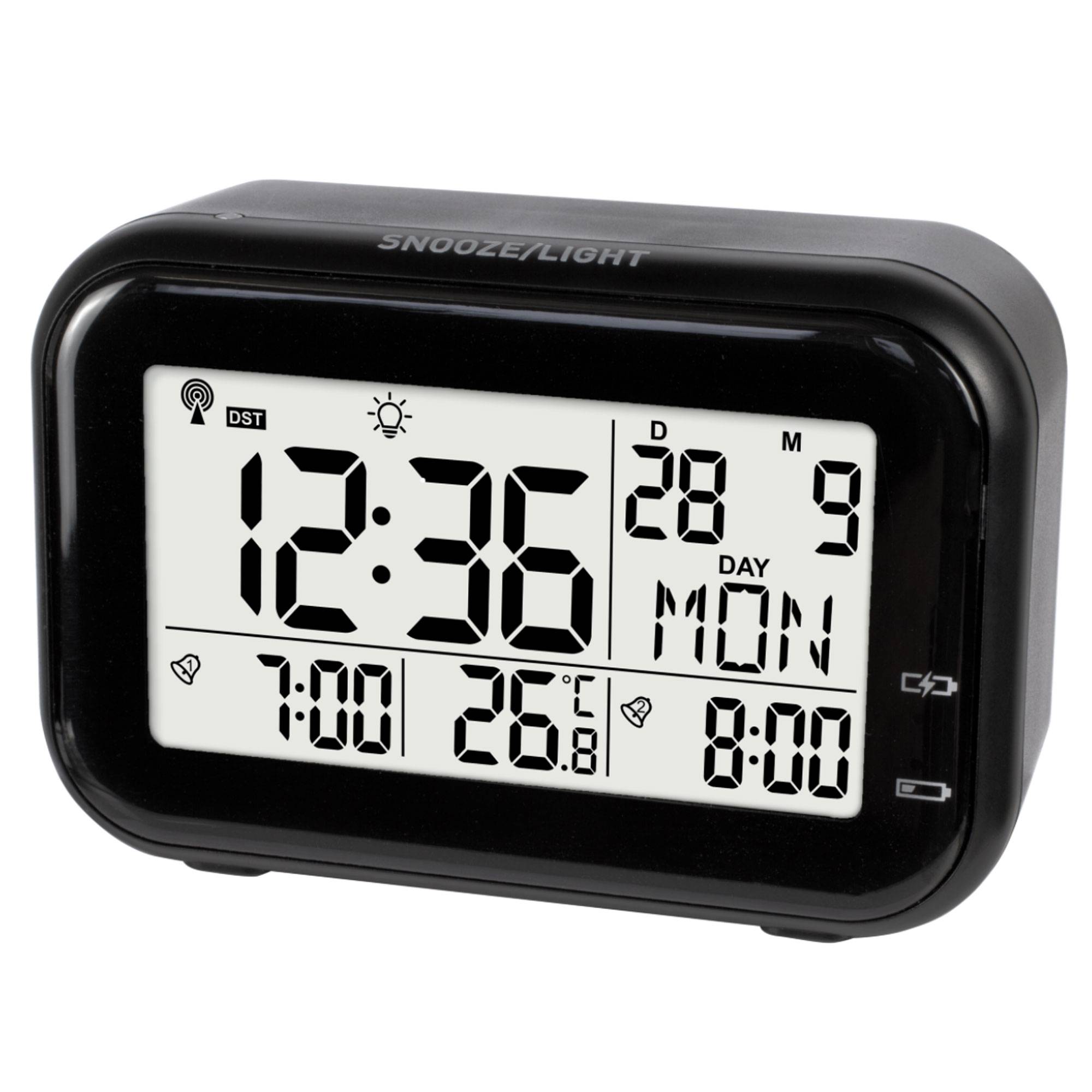 Premium Design-Funkwecker mit Akku automatisches Nachtlicht Datumsanzeige Temperaturanzeige USB-Ladekabel 2 Alarme Snooze Hintergrundbeleuchtung