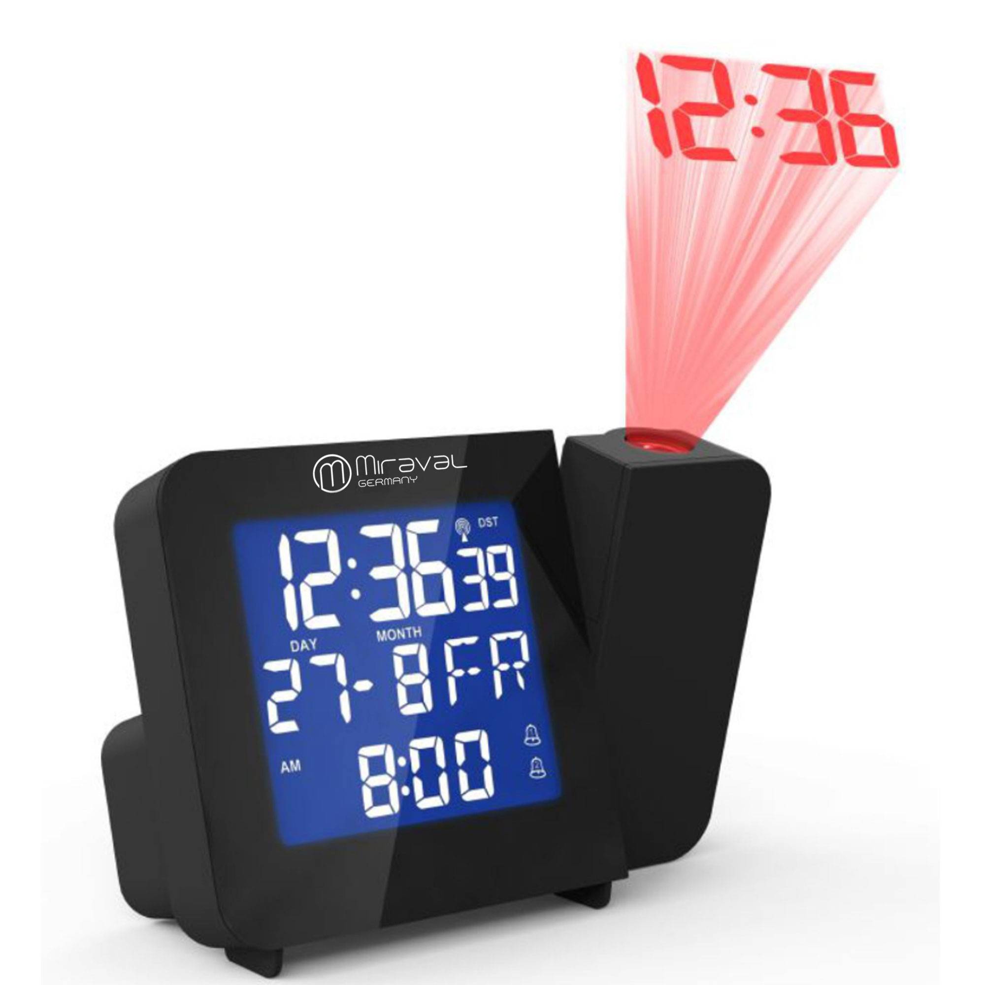 Miraval Funk-Projektionswecker Funkuhr Funkwecker Datumsanzeige Raumtemperatur Batterie Netzbetrieb Digital Reisewecker - 4-MV5992-2