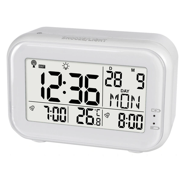 Premium Design-Funkwecker mit Akku automatisches Nachtlicht Datumsanzeige Temperaturanzeige USB-Ladekabel 2 Alarme Snooze Hintergrundbeleuchtung Premium Design-Funkwecker mit Akku automatisches Nachtlicht Datumsanzeige Temperaturanzeige USB-Ladekabel 2 Alarme Snooze Hintergrundbeleuchtung