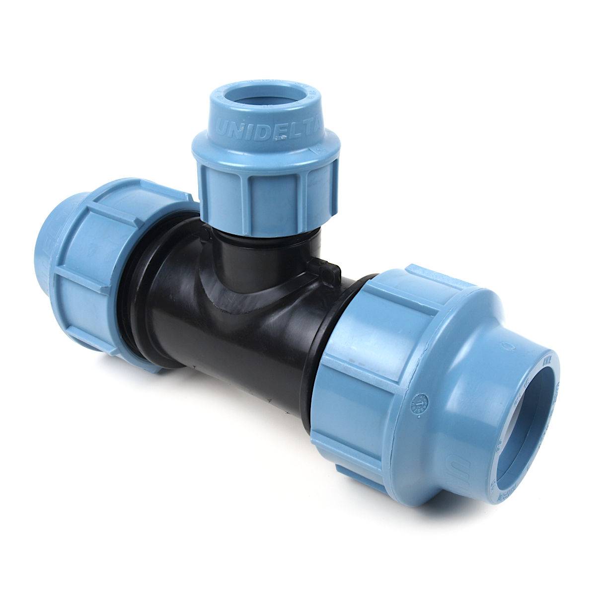 PE T-Stück reduziert 2x Klemmmuffe 25 mm, 1x Klemmmuffe 20 mm PN 16