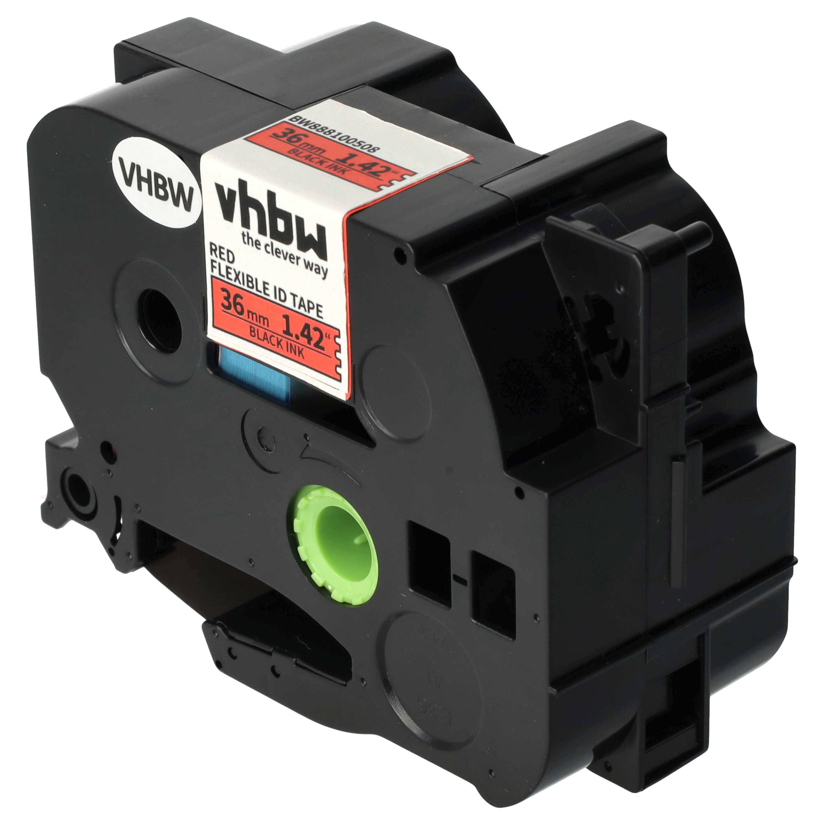 vhbw Schriftband-Kassette kompatibel mit Brother PT 9600, 9700PC, 9800PCN, 9500pc Etiketten-Drucker 8m x 36mm Schwarz auf Rot, Flexibel, Laminiert