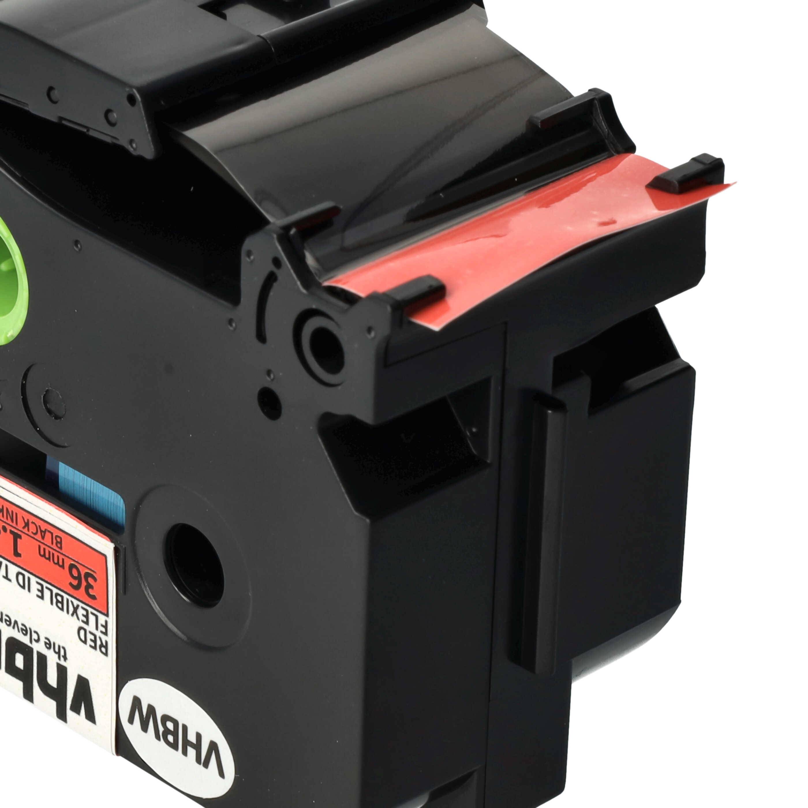 vhbw Schriftband-Kassette kompatibel mit Brother PT 9600, 9700PC, 9800PCN, 9500pc Etiketten-Drucker 8m x 36mm Schwarz auf Rot, Flexibel, Laminiert