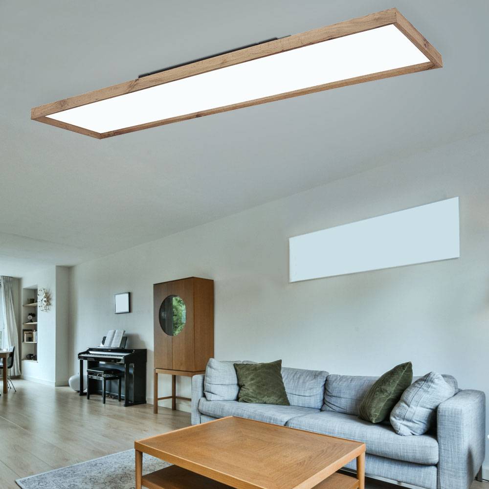 Deckenleuchte CCT Deckenlampe Schlafzimmer Landhausstil Holzleuchte, braun opal, LED 36W 2400lm 2700-6500K, LxBxH 120x30x8,5 cm