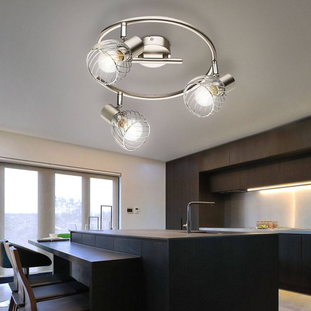 Decken Lampe Wohn Ess Zimmer Rondell Spot Leuchte Chrom Käfig Strahler beweglich