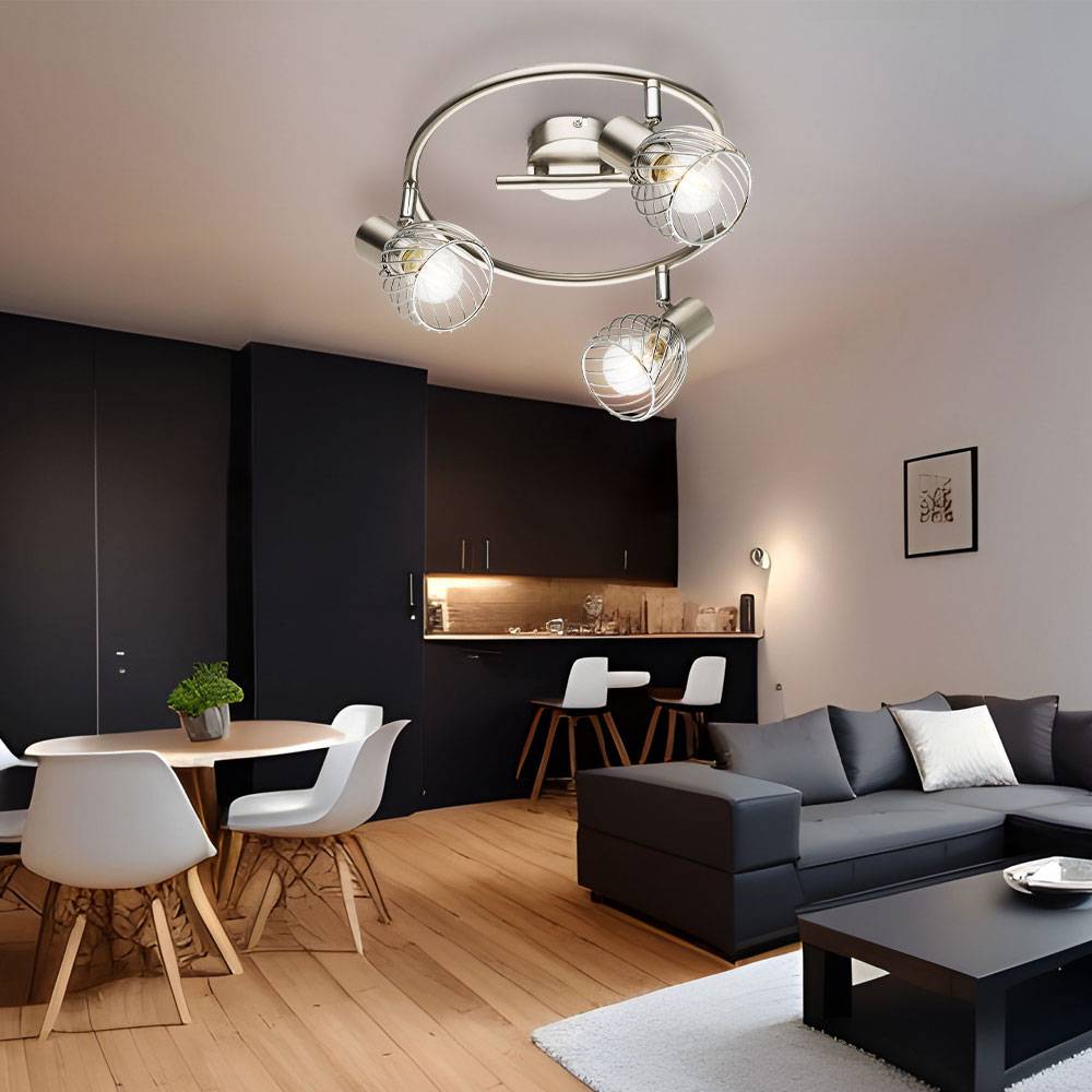 Decken Lampe Wohn Ess Zimmer Rondell Spot Leuchte Chrom Käfig Strahler beweglich
