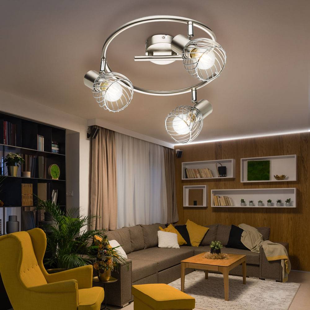 Decken Lampe Wohn Ess Zimmer Rondell Spot Leuchte Chrom Käfig Strahler beweglich