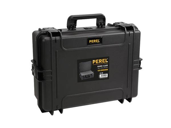 Perel Hartschalen-Koffer, wasserdicht (IP67), Noppenschaumstoff, Rasterschaumstoff, 4 Schlösser, Polypropylen, Schwarz, 594 x 473 x 270 mm