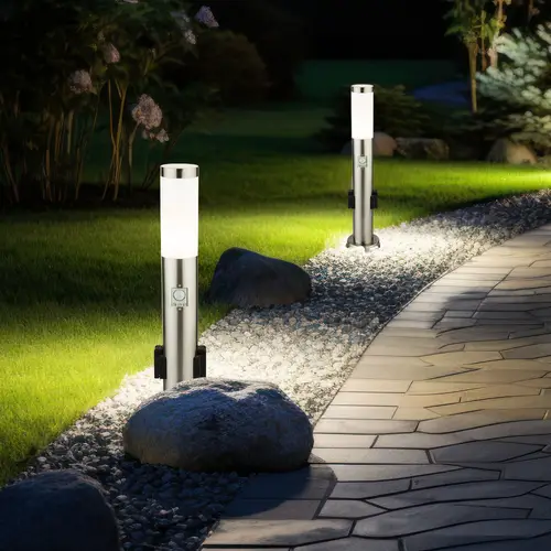 Außen Steh Leuchte Steckdosen Strahler Garten Weg Bewegungsmelder Erdspieß Steck Lampe EDELSTAHL Außen Steh Leuchte Steckdosen Strahler Garten Weg Bewegungsmelder Erdspieß Steck Lampe EDELSTAHL