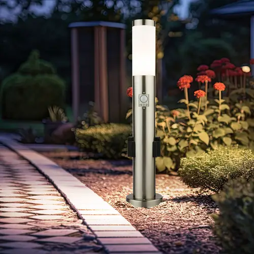 Außen Steh Leuchte Steckdosen Strahler Garten Weg Bewegungsmelder Erdspieß Steck Lampe EDELSTAHL Außen Steh Leuchte Steckdosen Strahler Garten Weg Bewegungsmelder Erdspieß Steck Lampe EDELSTAHL