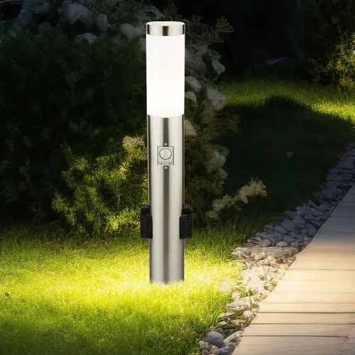 3er Set Edelstahl Steh Lampe Außen Steckdosen Bewegungsmelder Garten Wege Leuchte silber 3er Set Edelstahl Steh Lampe Außen Steckdosen Bewegungsmelder Garten Wege Leuchte silber