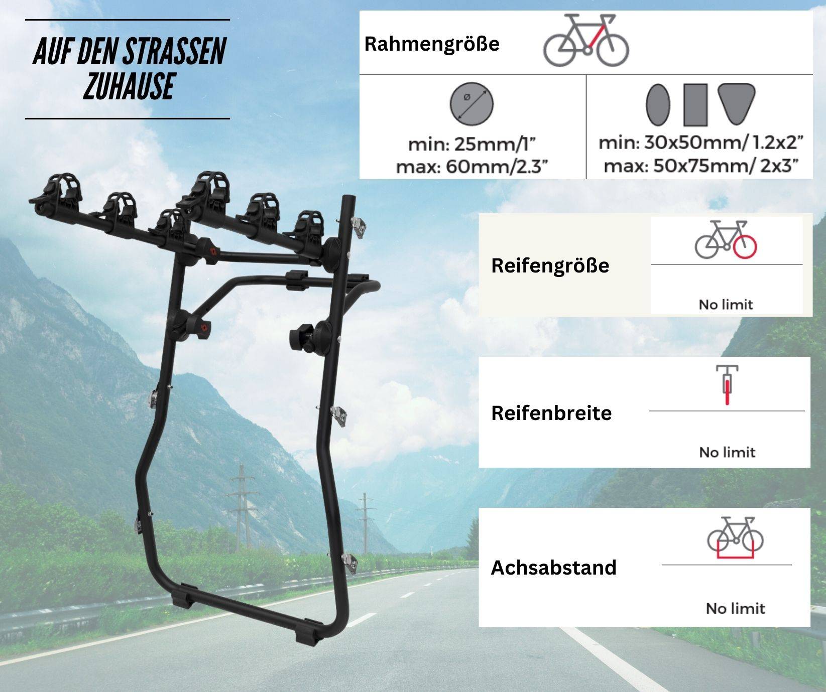 Fahrrad Heckträger - Fahrradträger Heckklappe - universal Auto Fahrradträger - Heckklappenträger - VDP Viper - für 3 Fahrräder - Befestigung an