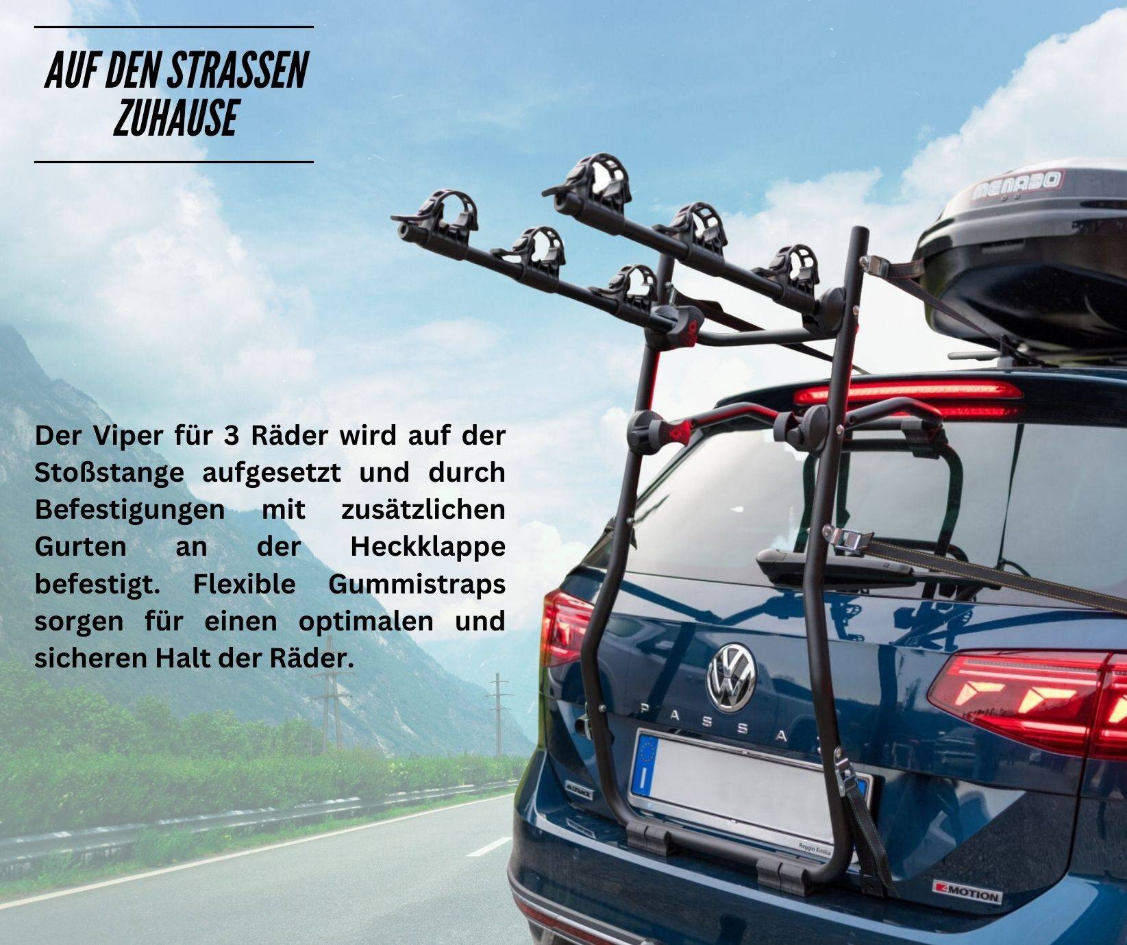 Fahrrad Heckträger - Fahrradträger Heckklappe - universal Auto Fahrradträger - Heckklappenträger - VDP Viper - für 3 Fahrräder - Befestigung an