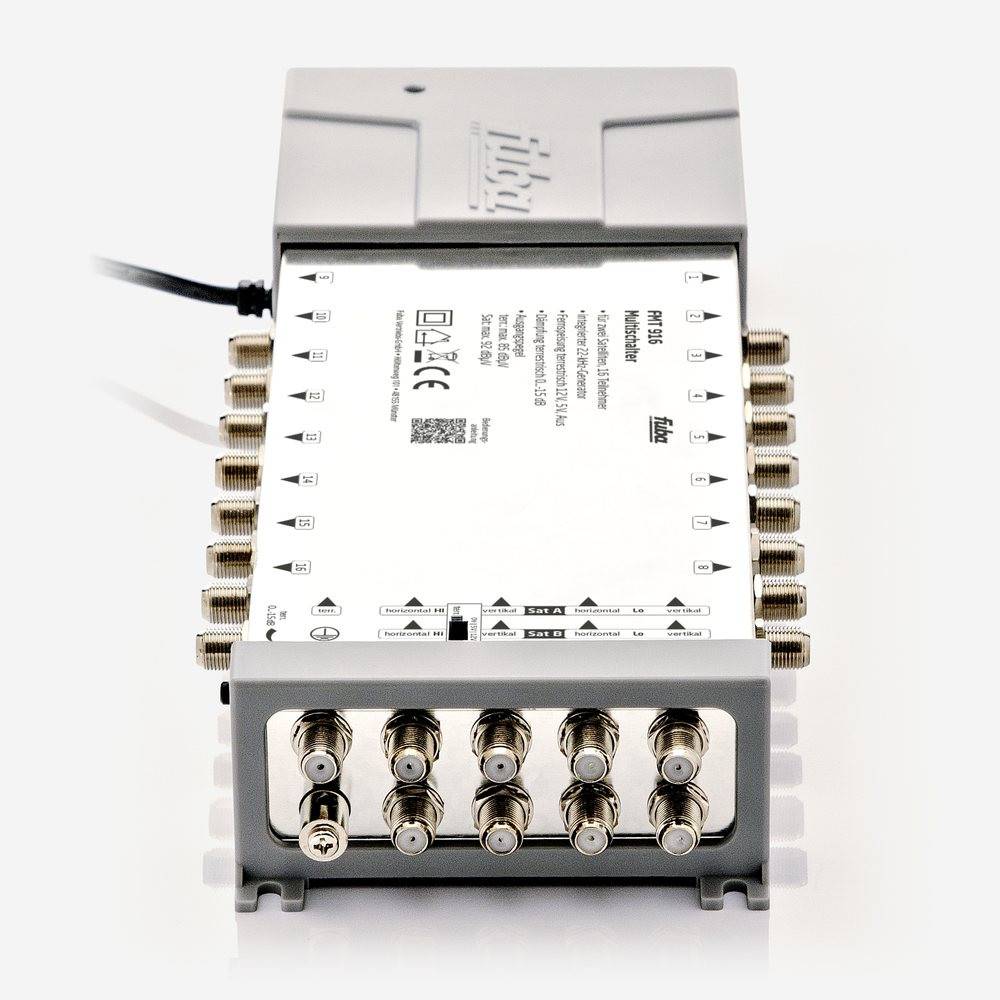Fuba FMT 916 Multischalter 9/16 - SAT Multischalter 16 Teilnehmer/Receiver/TV für 2 Satelliten mit Energiesparnetzteil - Multiswitch Quattro- und