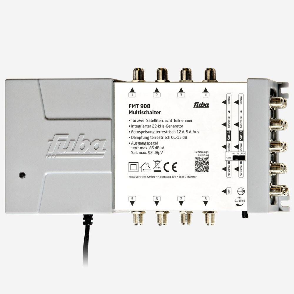 Fuba FMT 908 Multischalter 9/8 - SAT Multischalter 8 Teilnehmer/Receiver/TV für 2 Satelliten mit Energiesparnetzteil - Multiswitch Quattro- und