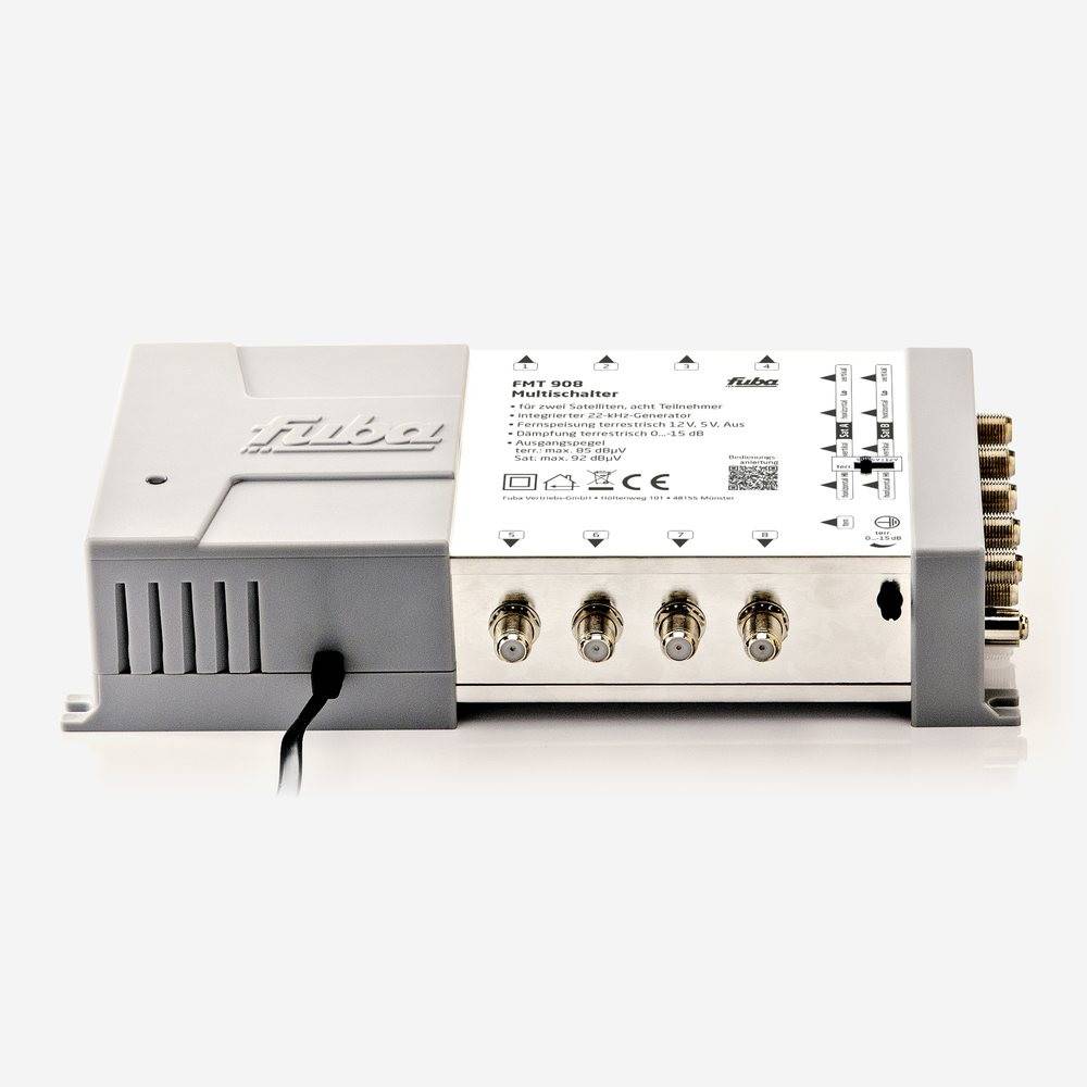 Fuba FMT 908 Multischalter 9/8 - SAT Multischalter 8 Teilnehmer/Receiver/TV für 2 Satelliten mit Energiesparnetzteil - Multiswitch Quattro- und