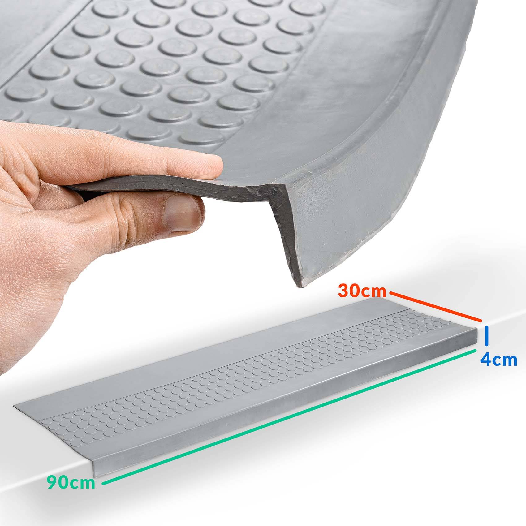 Stufenmatten Gummi mit Noppen Grau 90x30x4cm