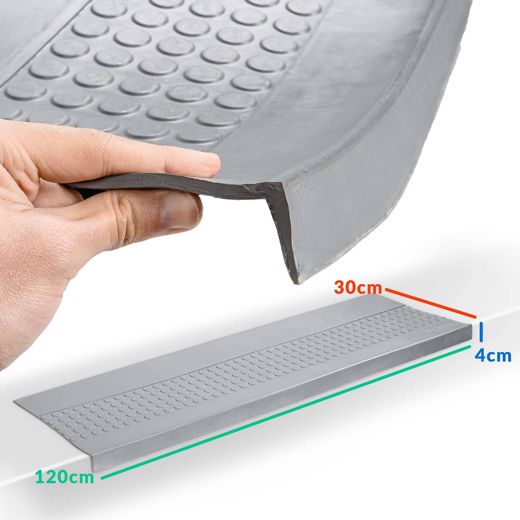 Stufenmatten Gummi mit Noppen Grau 120x30x4cm