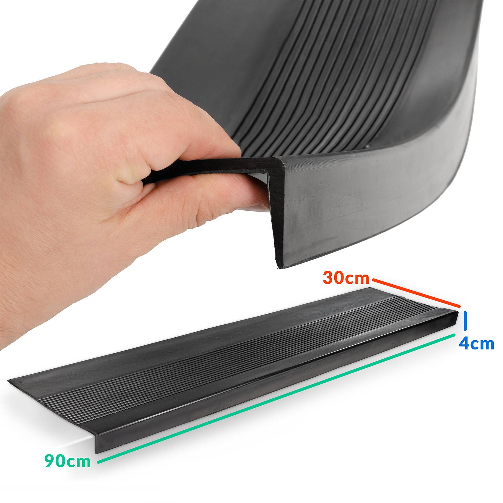 Stufenmatten Gummi Feinriefen Schwarz 90x30x4cm